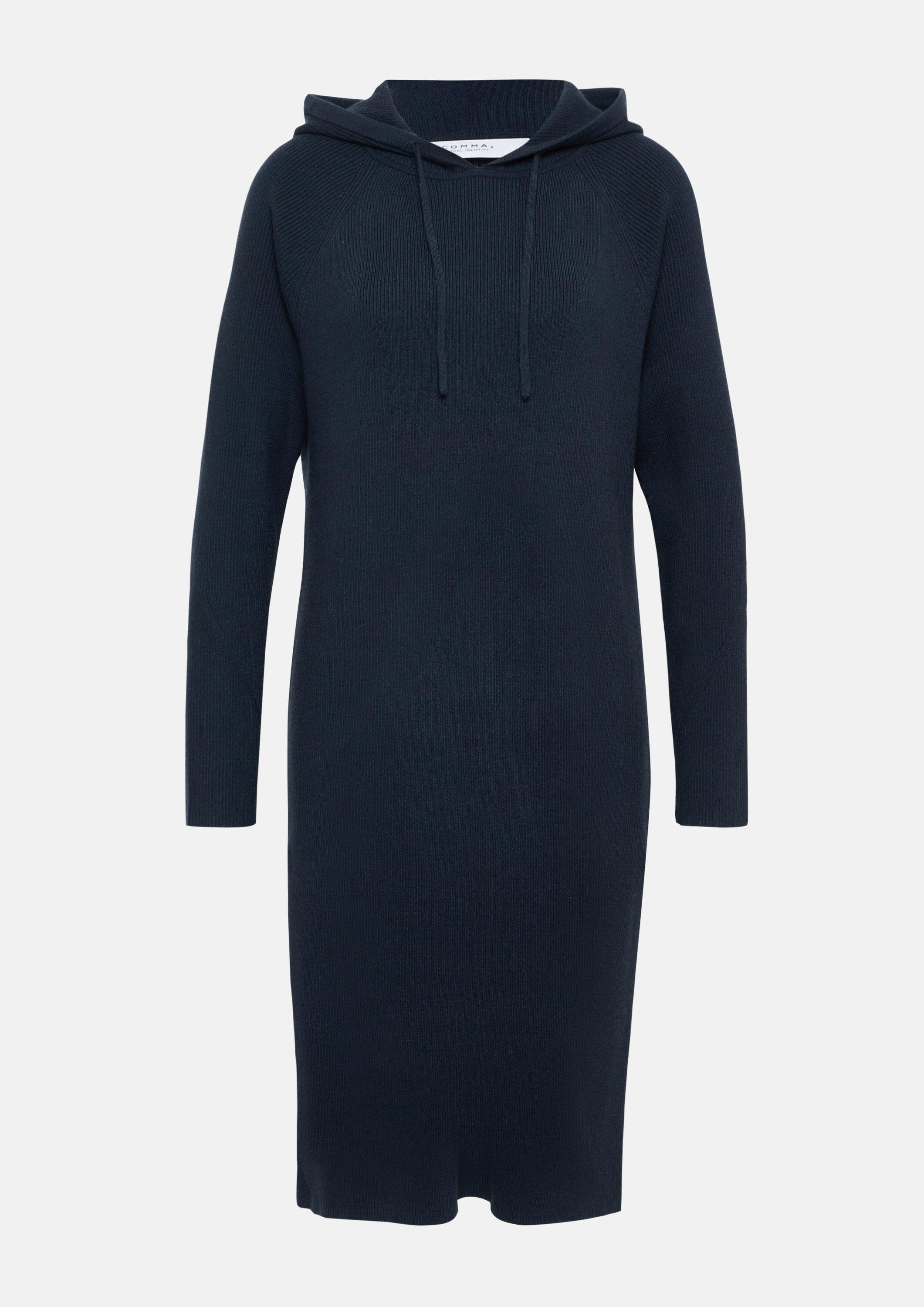 comma Midikleid Kleid Strickkleid mit Kapuze und Raglanärmeln