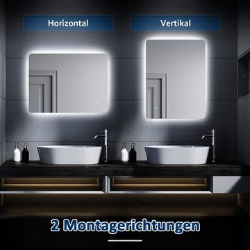 SONNI Badspiegel LED Spiegel, 80 x 60 cm, Lichtspiegel, Kosmetikspiegel, Antibeschlage, Wandmontage, Badezimmer,Touch Schalter, Wandschalter