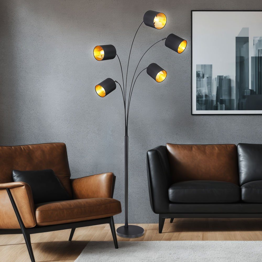 GLOBO LIGHTING Stehlampe, Leuchtmittel nicht inklusive, Design Standleuchte 5 flammig Textilschirme schwarz gold