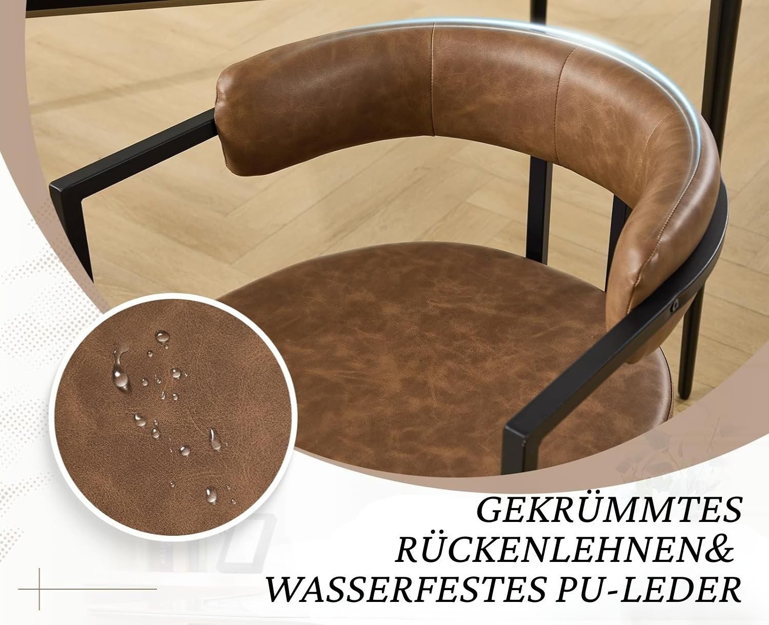 WAHSON OFFICE CHAIRS Esszimmerstuhl 2/4er Set Samt/Kunstleder/Kunstfell-Eckstühle, schwarze Metallbeine (4 St) – Bild 5 von 5