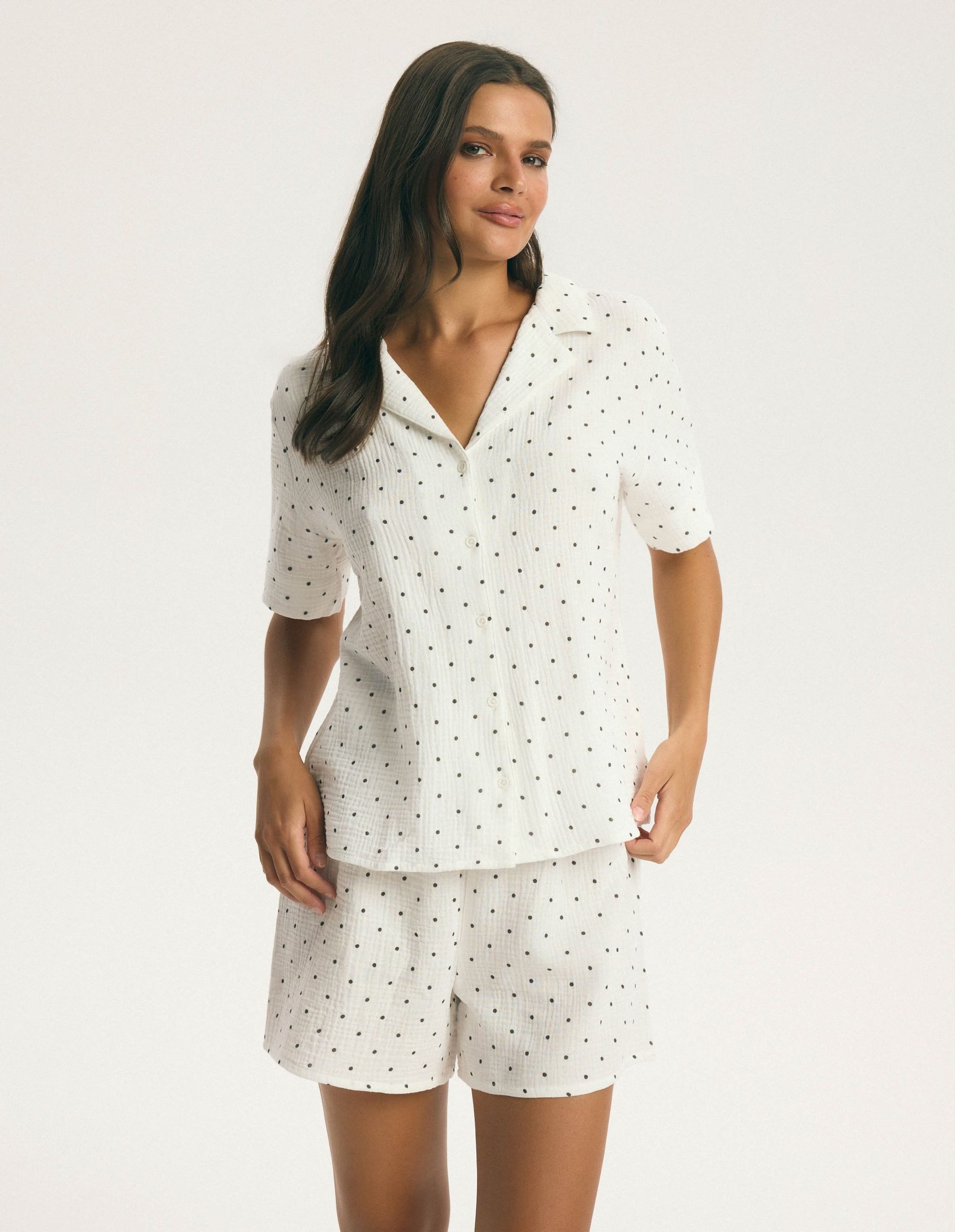 ESOTIQ Blusenshirt Musselin-Hemdbluse mit Kurzarm und Knopfleiste, Garden