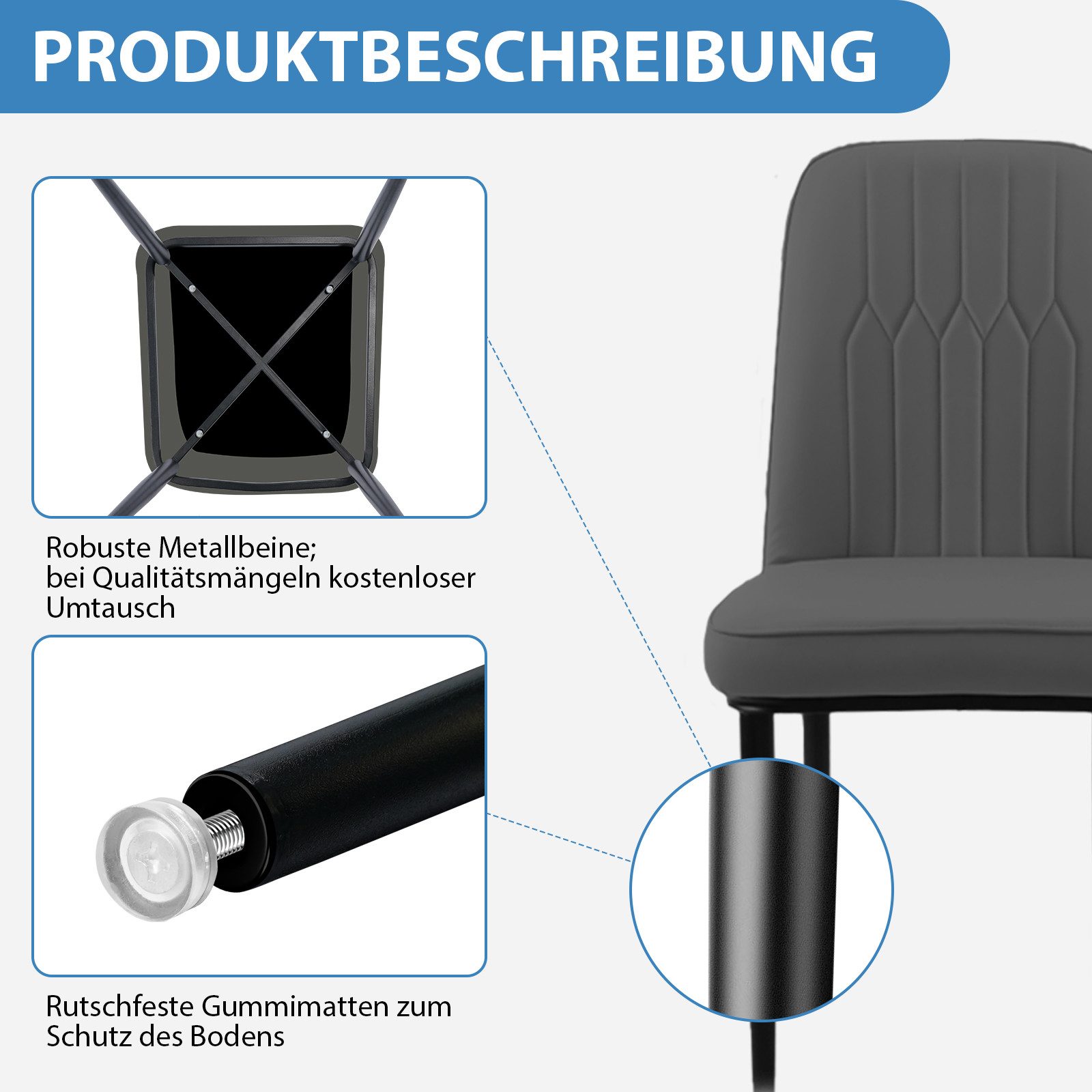 Durrafy Esszimmerstuhl Set 2/4/6 Küchenstuhl Esszimmerstuhl,Polsterstuhl,Wohnzimmerstuhl (2 St), Bis 150 kg belastbar mit rutschfesten Bodenschonern