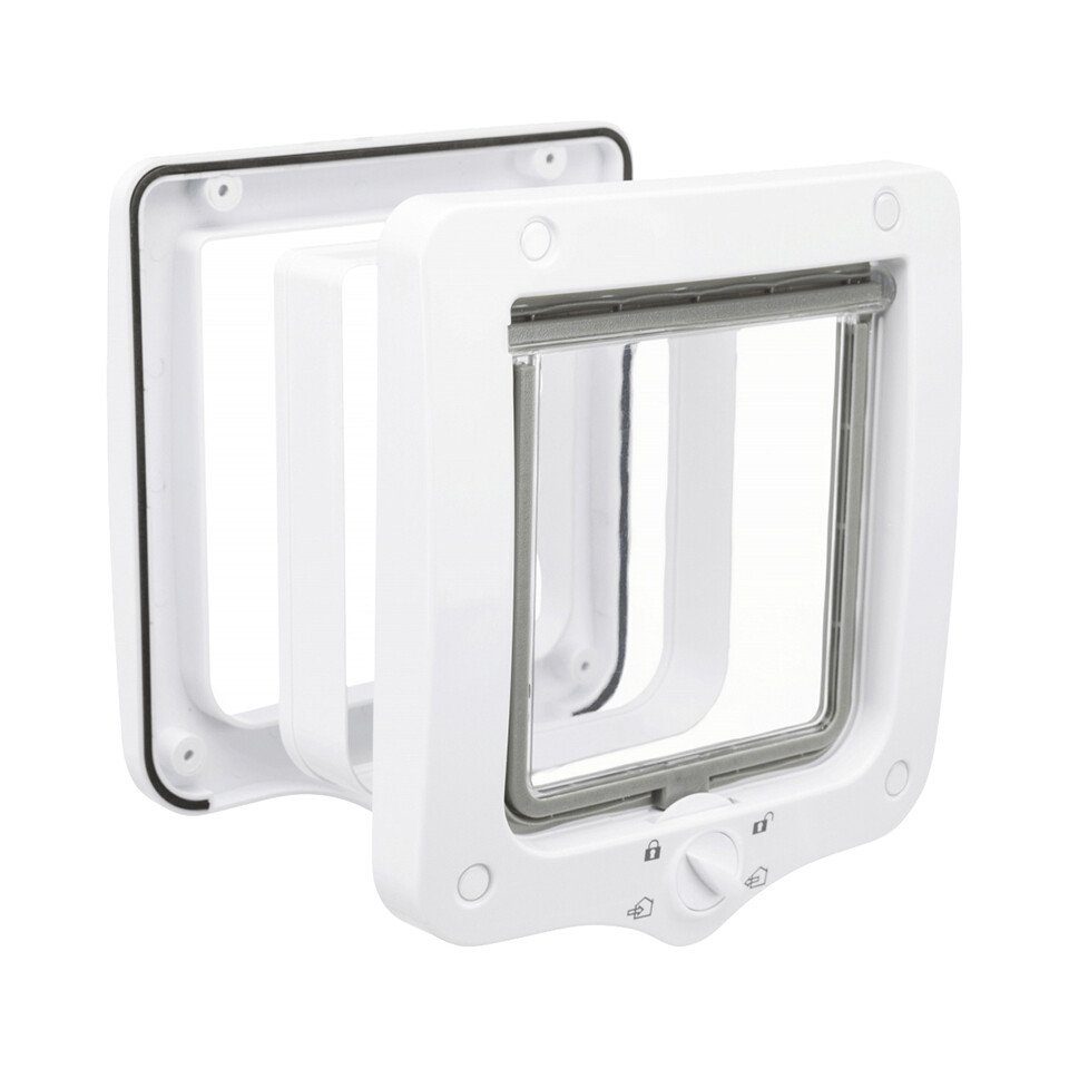 TRIXIE Katzenklappe 4-Wege Freilauftür mit Tunnel weiß