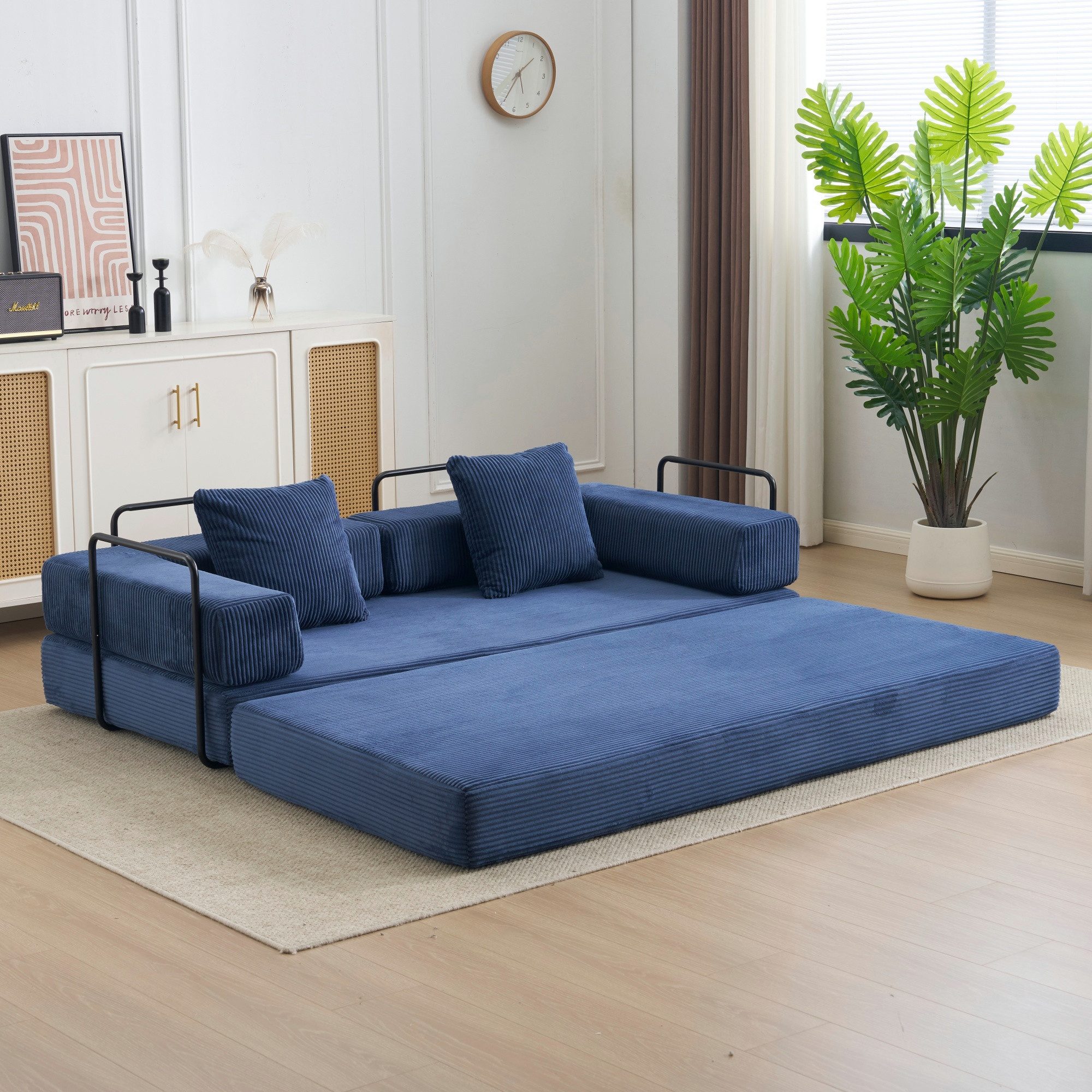 Vankel Loungesofa Faltbares Schlafsofa, bequemes Cord Bodensofa für kleine Räume, 4-in-1 Klappsofa für Wohnzimmer, Schlafzimmer, Büro oder Gäste