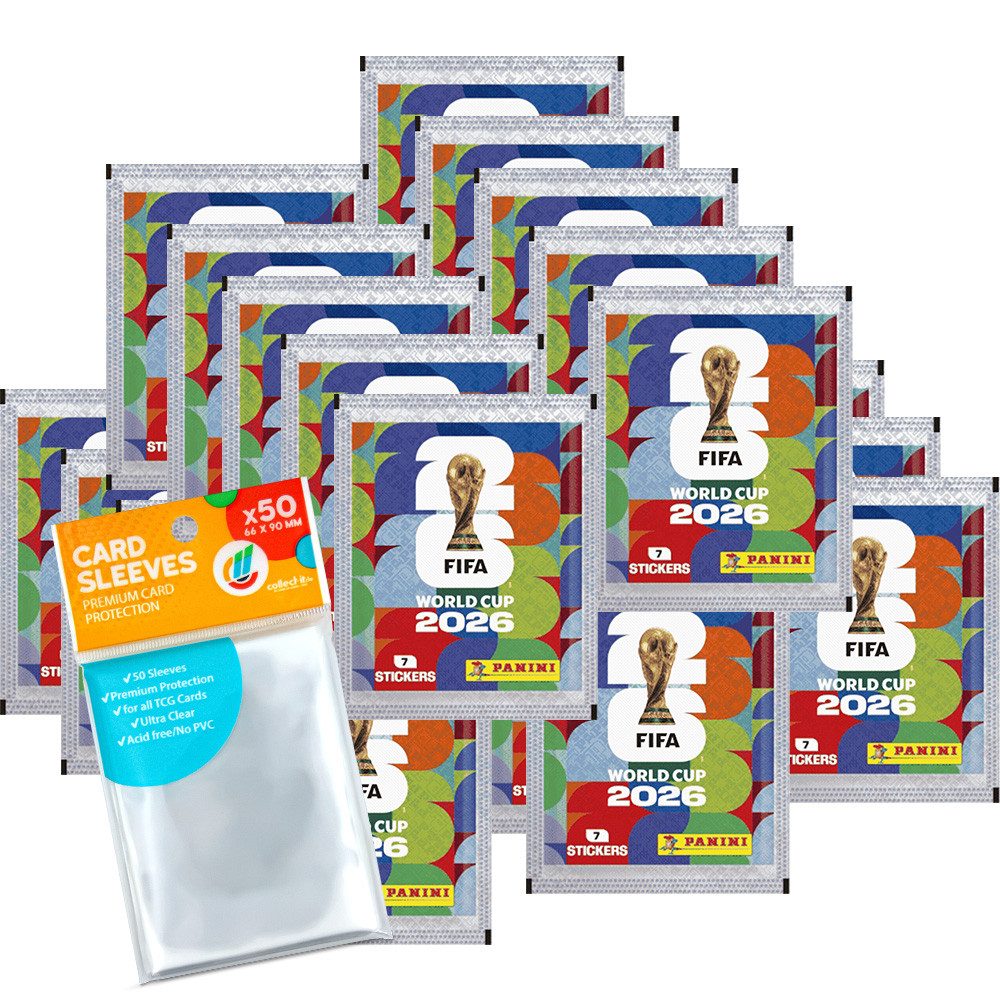 Panini Sammelkarte World Cup 2026 Sticker 25 Tüten + Exklusive Collect-it Hüllen