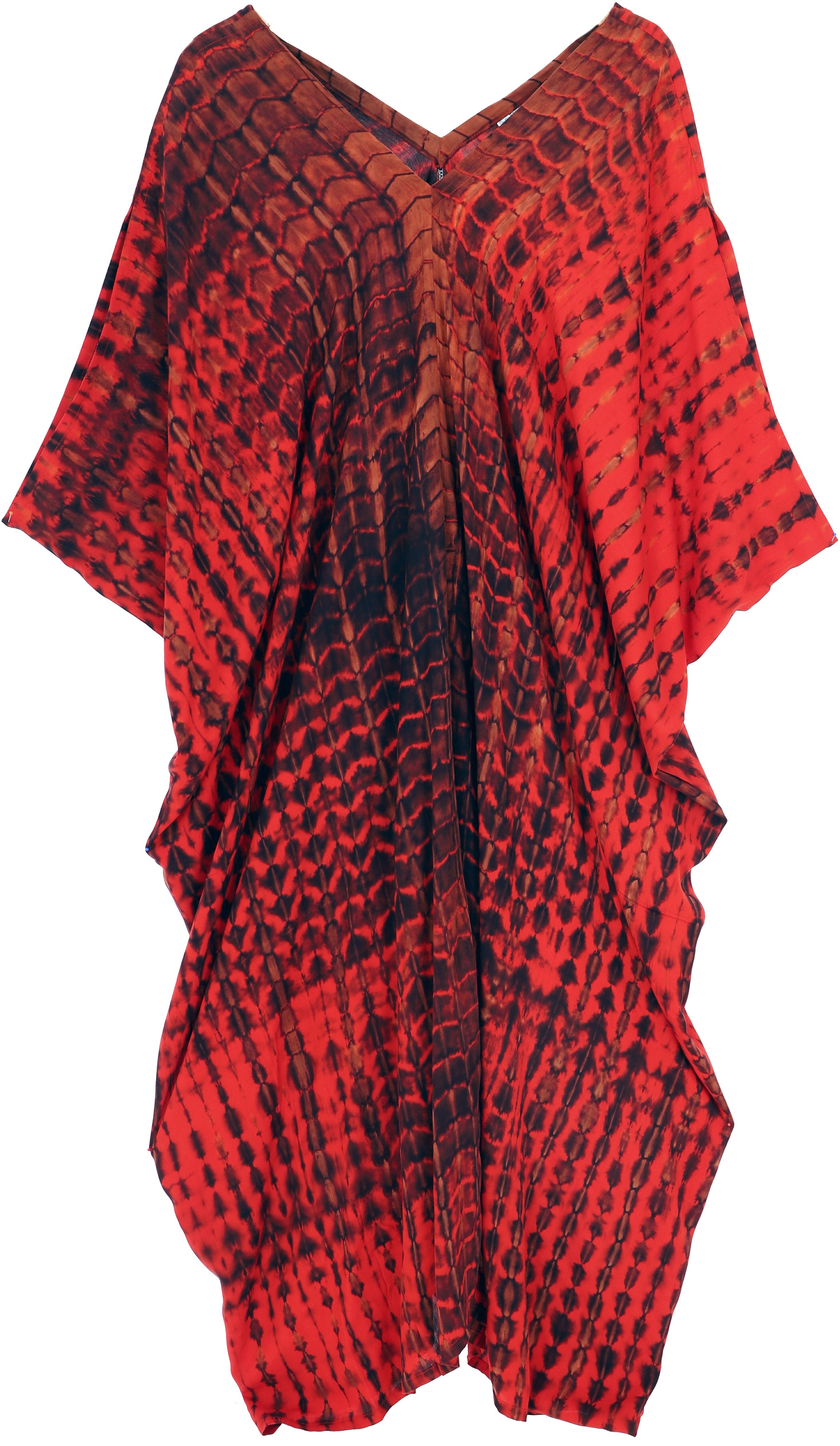 Guru-Shop Bekleidung Kaftan, rot oversize Batik Midikleid Strandkleid.. Batikkleid, alternative