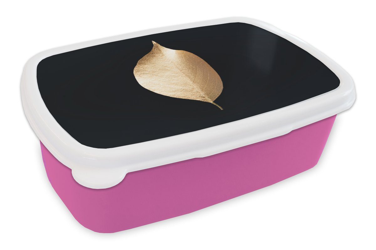 Brotbox für Blätter Kinder, - (2-tlg), Brotdose Lunchbox Snackbox, Mädchen, Schwarz Kunststoff - Erwachsene, - MuchoWow Luxus, Gold - Kunststoff, rosa Pflanzen