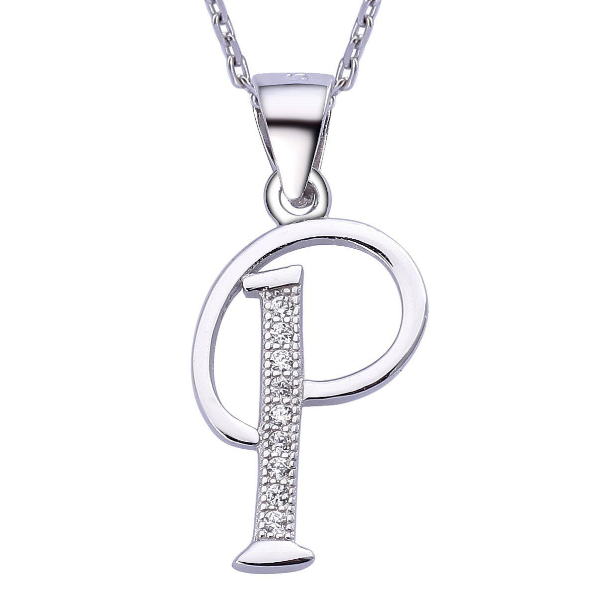 POCHUMIDUU Bead Sterling Silber 925 Kette Halskette (1-tlg., Geschenke für Ihre Lieben), mit Silber und Zircon Buchstabe Alphabet Anhaenger