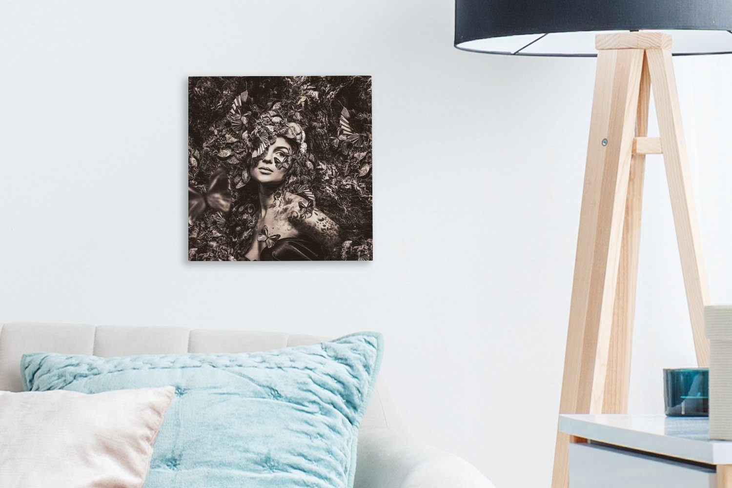 OneMillionCanvasses® Leinwandbild Sepia - St), Schmetterling, - Wohnzimmer für Leinwand Bilder (1 Schlafzimmer Frau