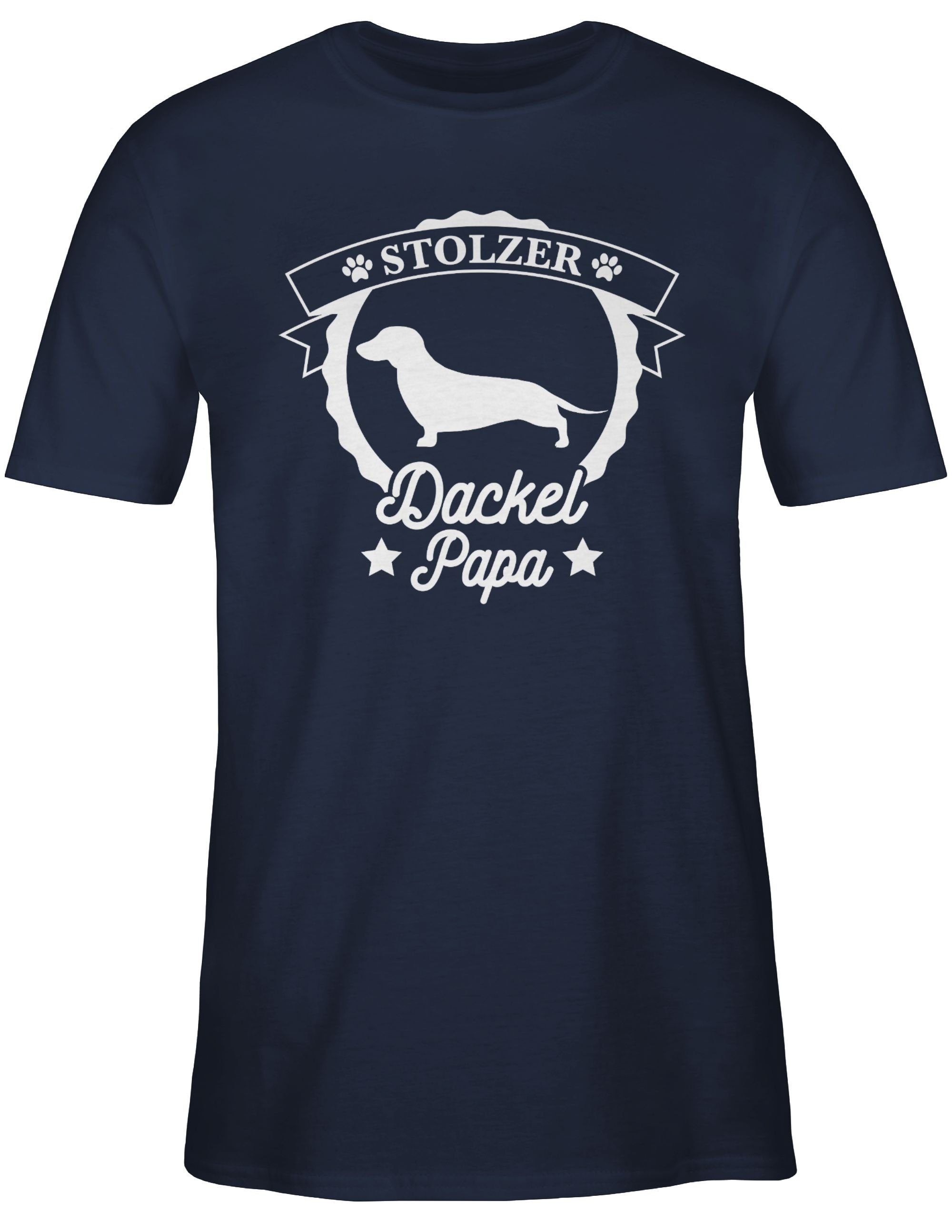 Geschenk Navy Stolzer 3 Hundebesitzer Shirtracer für Dackel Blau T-Shirt Papa