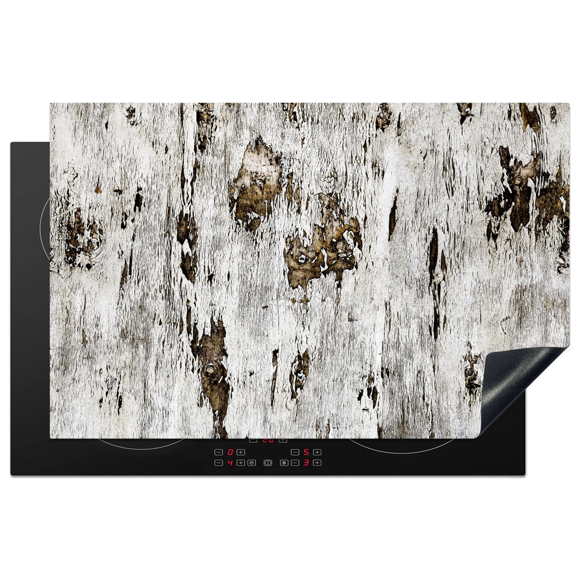 MuchoWow Herdblende-/Abdeckplatte Birke - Weiß - Holz, Vinyl, (1 tlg), 81x52 cm, Induktionskochfeld Schutz für die küche, Ceranfeldabdeckung