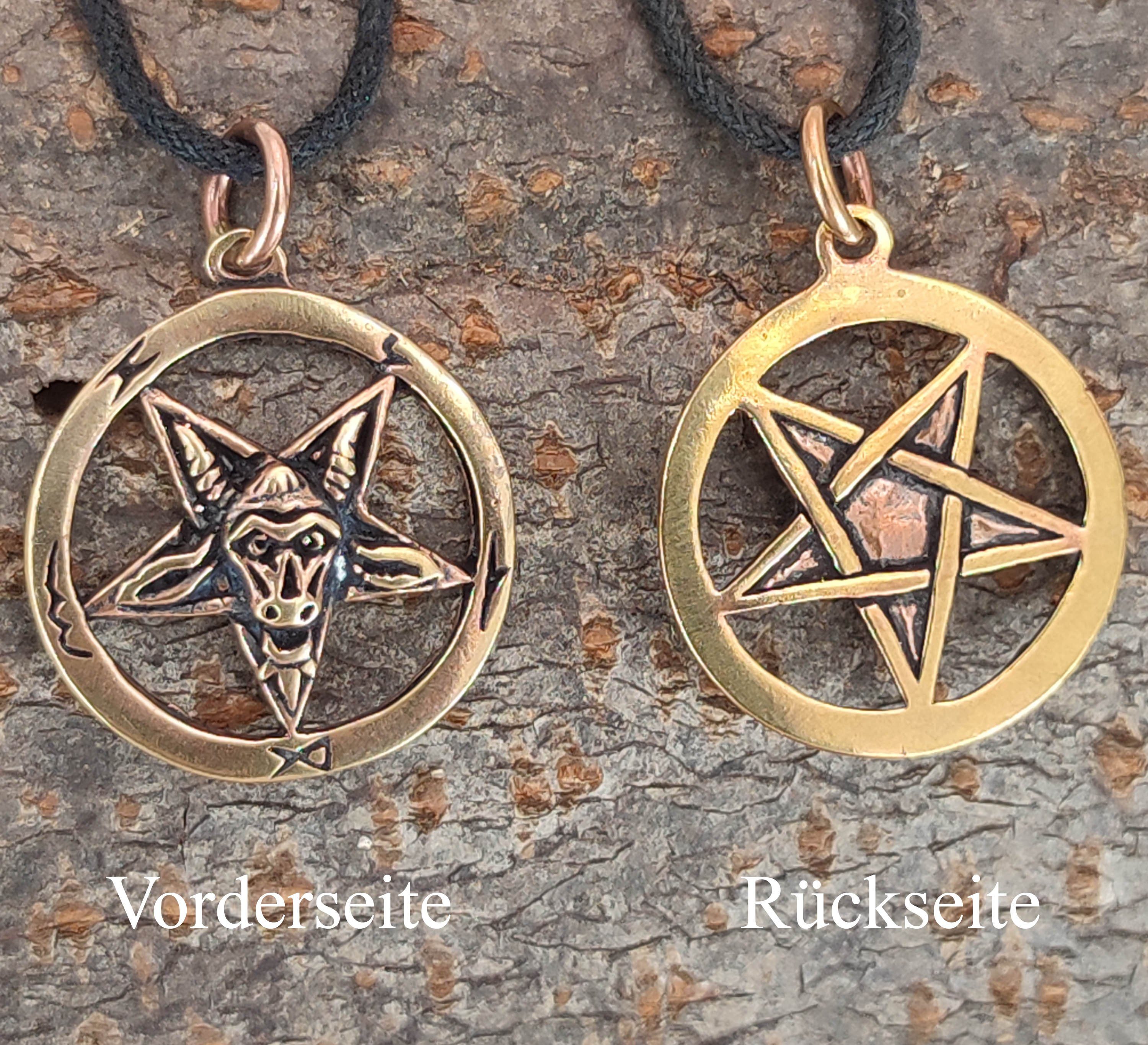 Kiss of Leather Kettenanhänger Pentagramm Anhänger Bronze Baphomet Drudenfuß Teufel schwarze Magie