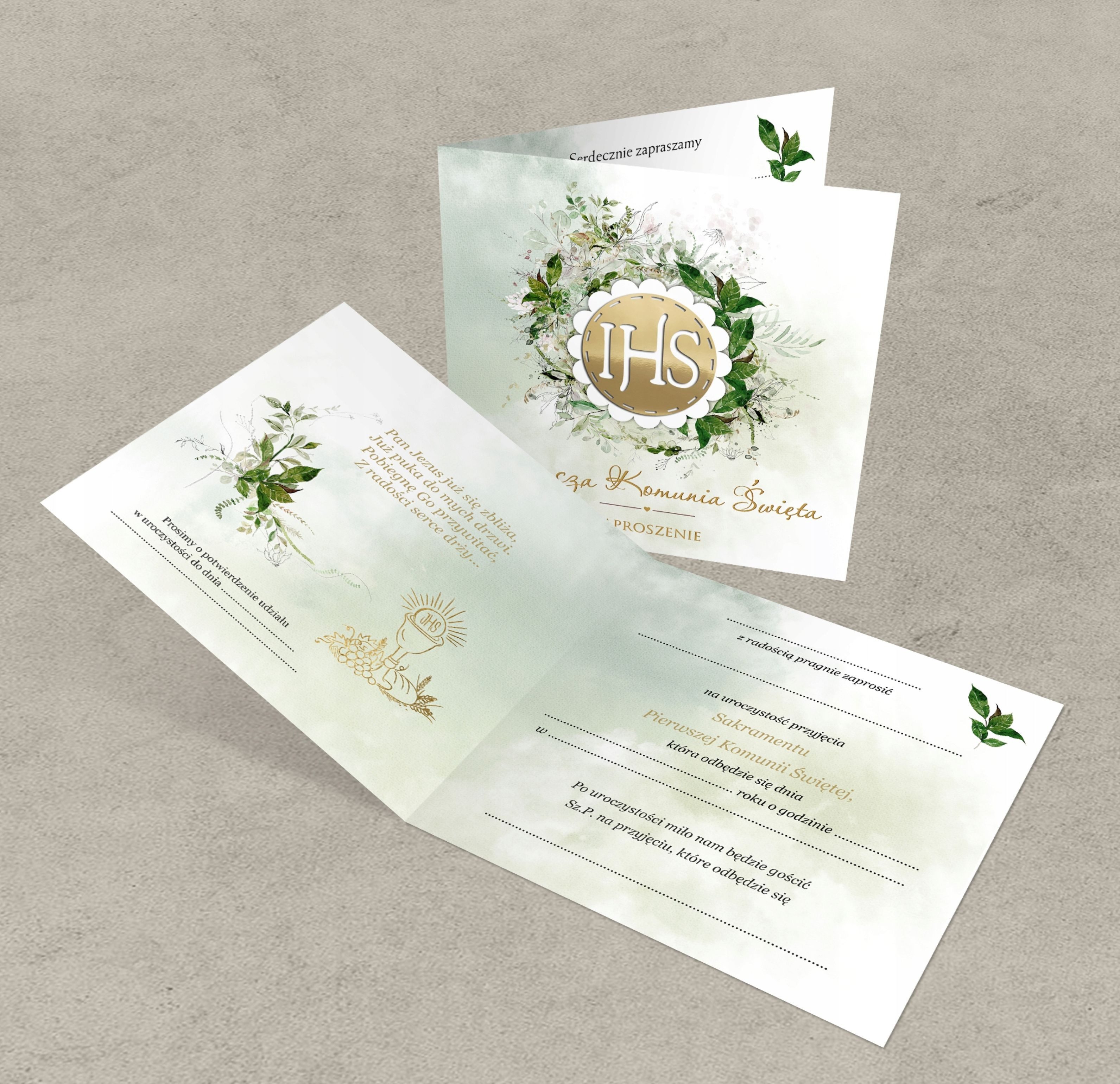 Festivalartikel Einladungskarten Kommunion Einladung 3D Boho Perlmutt + bunte Umschläge Premium