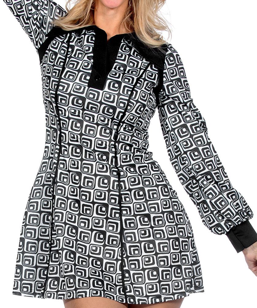 Karneval-Klamotten Kostüm Disco Damen 70er Jahre Discokleid schwarz weiß, R günstig online kaufen