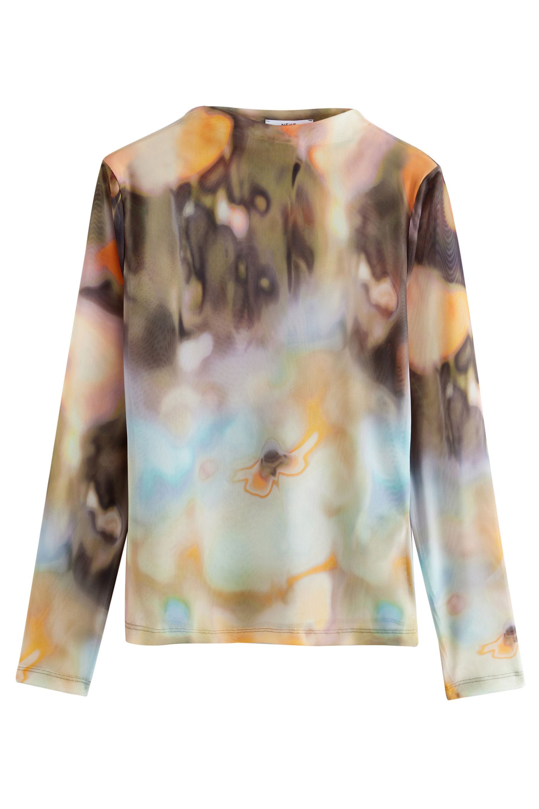 Langarmshirt Hochgeschlossenes Mesh-Oberteil mit langen Ärmeln