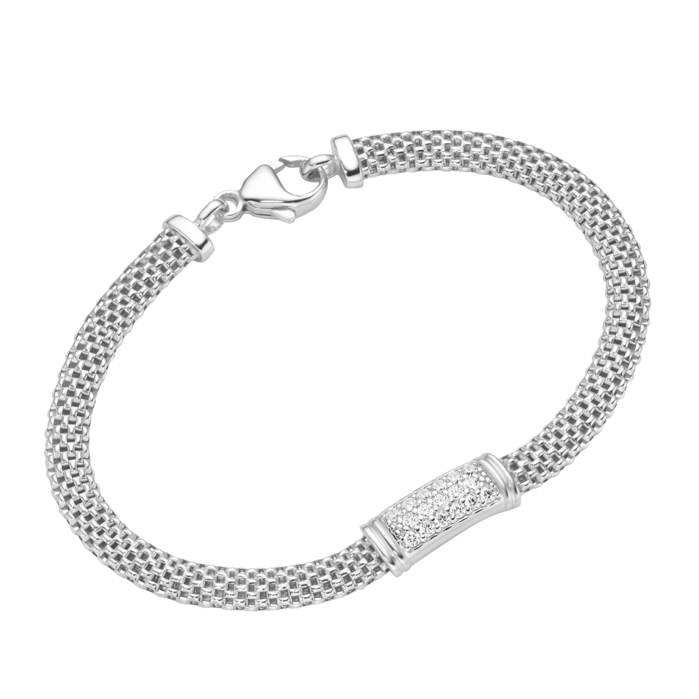 925 Mesh, Silber Armband Smart Zirkonia, Mittelteil Jewel