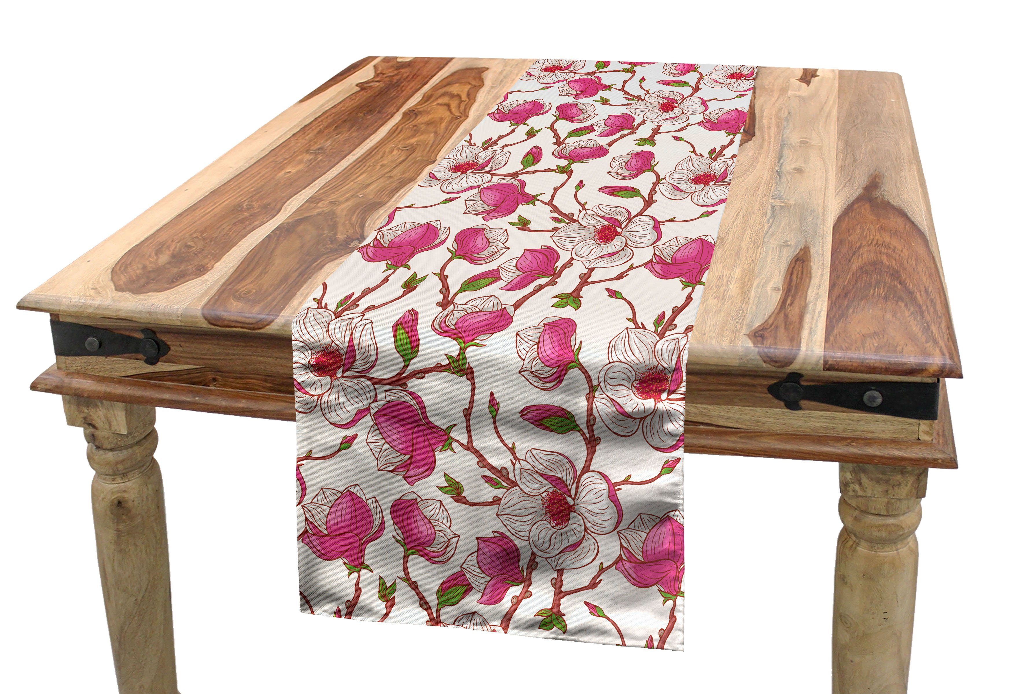 Abakuhaus Tischläufer Esszimmer Küche Rechteckiger Dekorativer Tischläufer, Blume Pink Magnolia Garden
