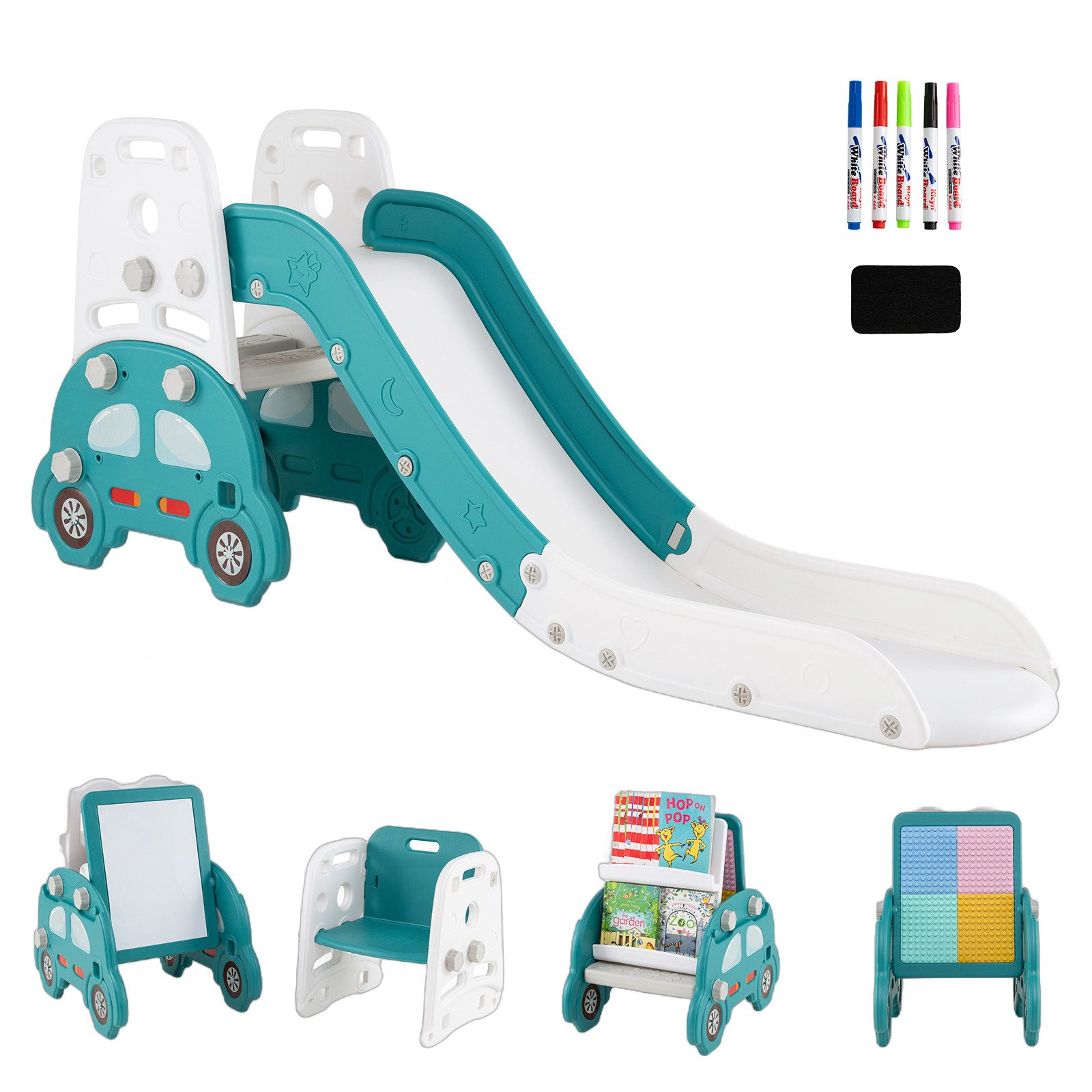 COSTWAY Rutsche, 5-in-1 wandelbares Kleinkind-Rutschenset mit Whiteboard
