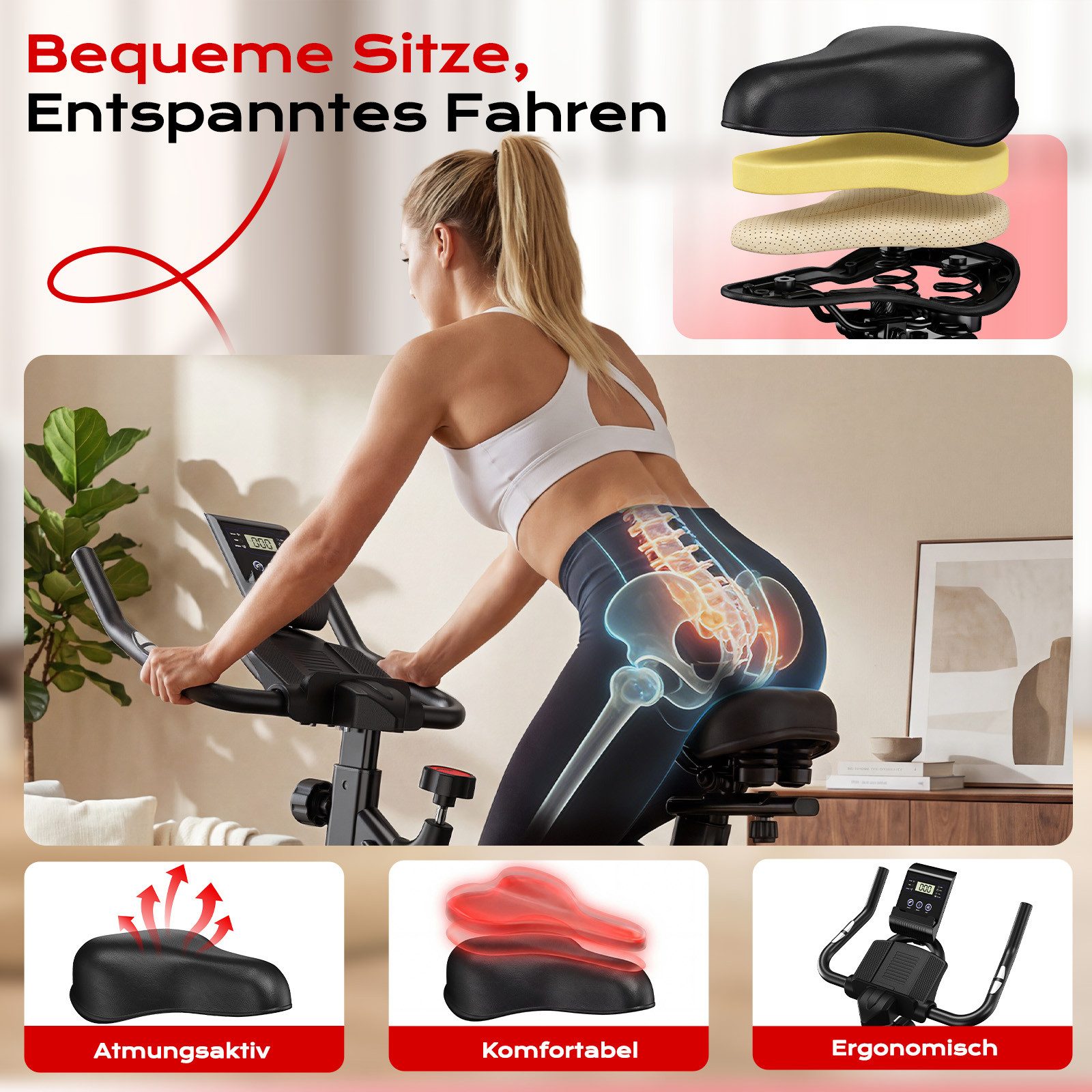 Gywowken Heimtrainer Fahrrad mit 0-100% Einstellbarer Widerstand (mit Tablet-Halter, Indoor Bike für Cardio-Training, Bis 120KG), Leises Hometrainer Fahrrad mit LCD-Monitor, Fitnessbike