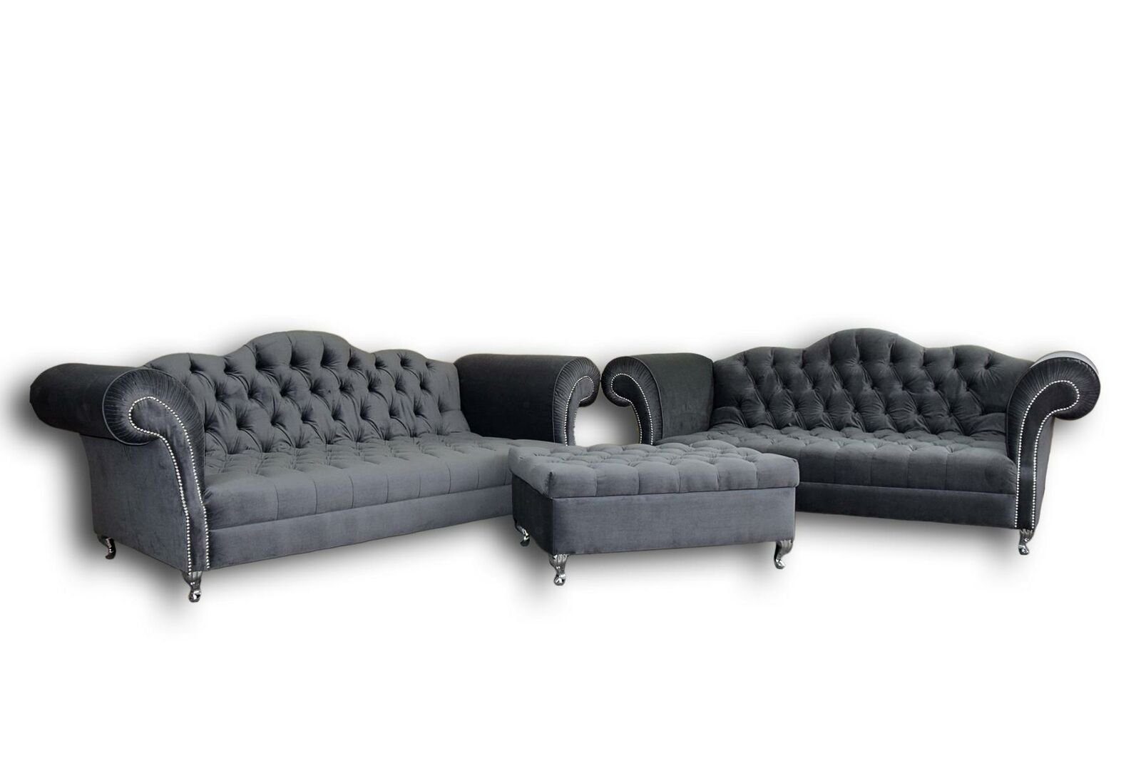 JVmoebel Sofa Chesterfield Designer Sofagarnitur 4+3 Hocker Couch Textil, Made in Europe