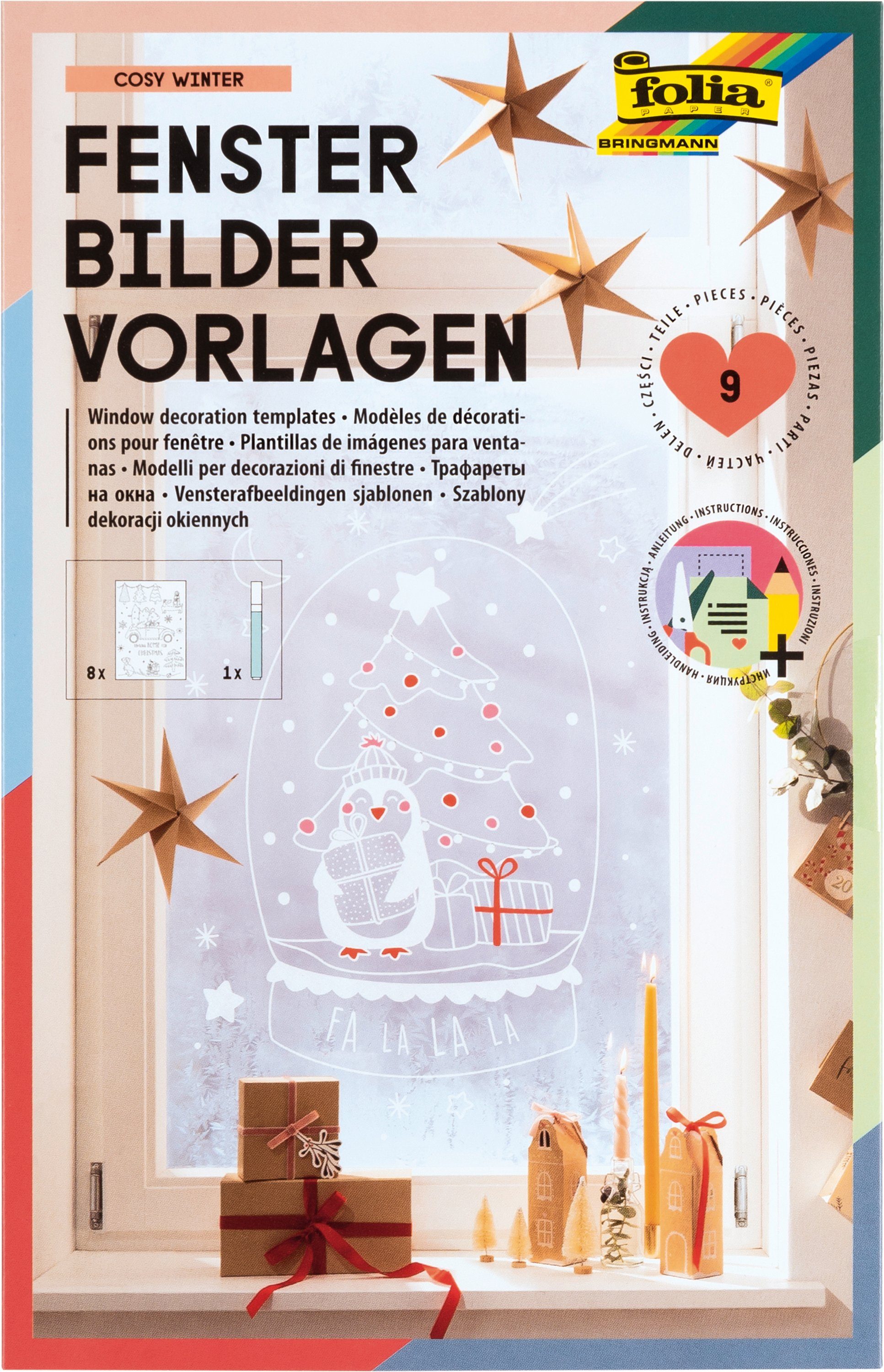 Folia Malvorlage Fensterbilder Vorlagen Cosy Winter, 8 Stück