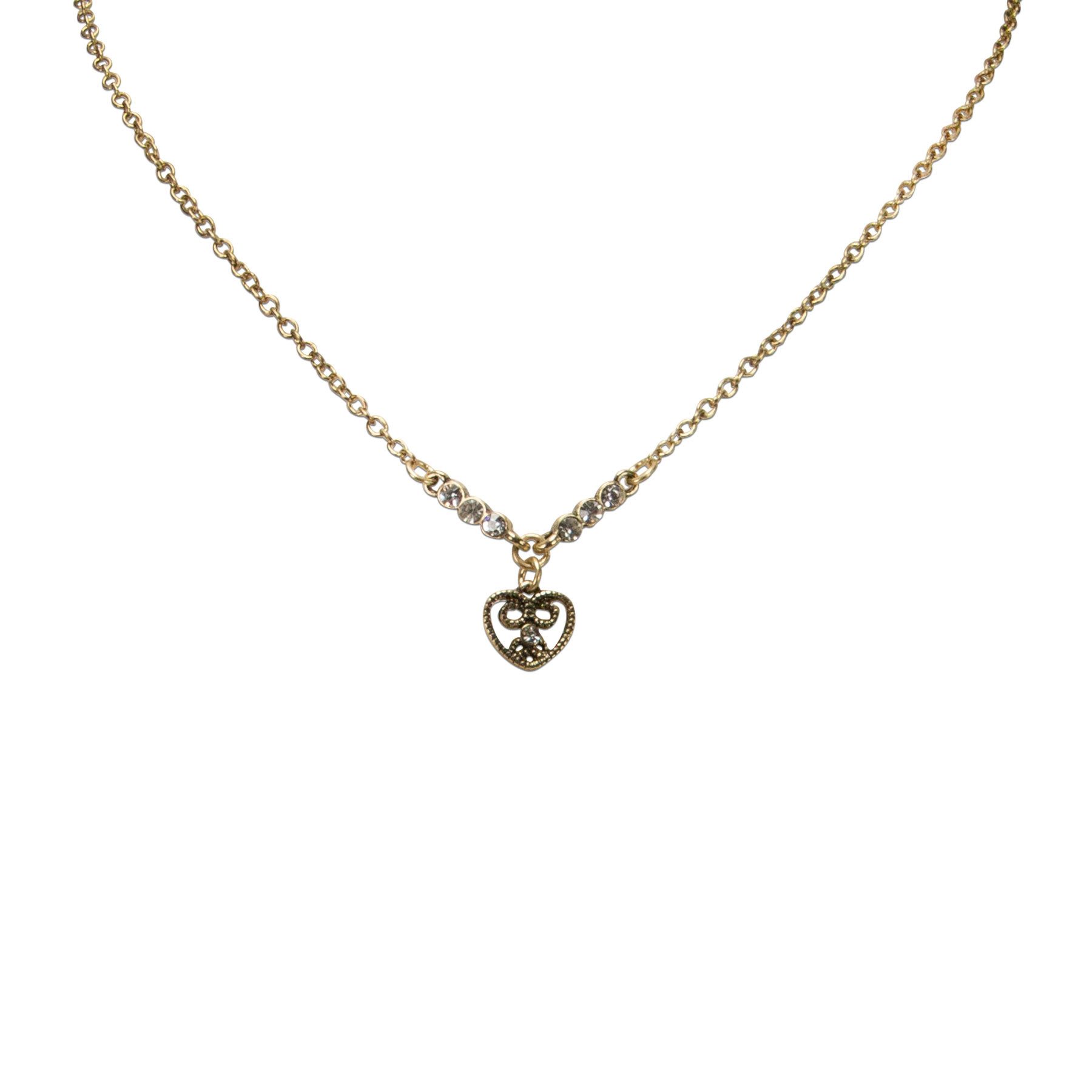 Alpenflüstern Collier Trachten-Metallhalskette Glitzerndes Trachtenherz (antik-gold-farben), - Damen-Trachtenschmuck Dirndlkette