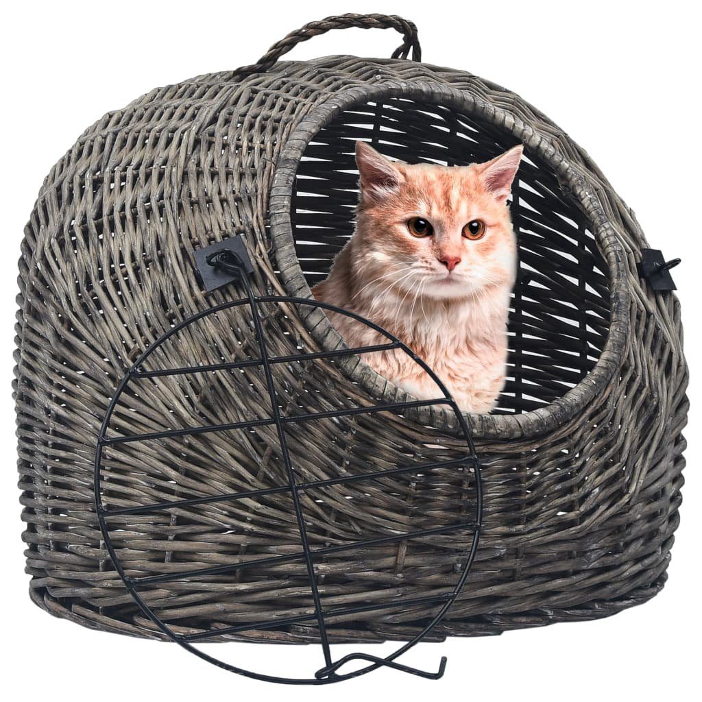 vidaXL Tiertransportbox Katzen-Transportkorb Grau 45x35x35 cm Natürliche Weide