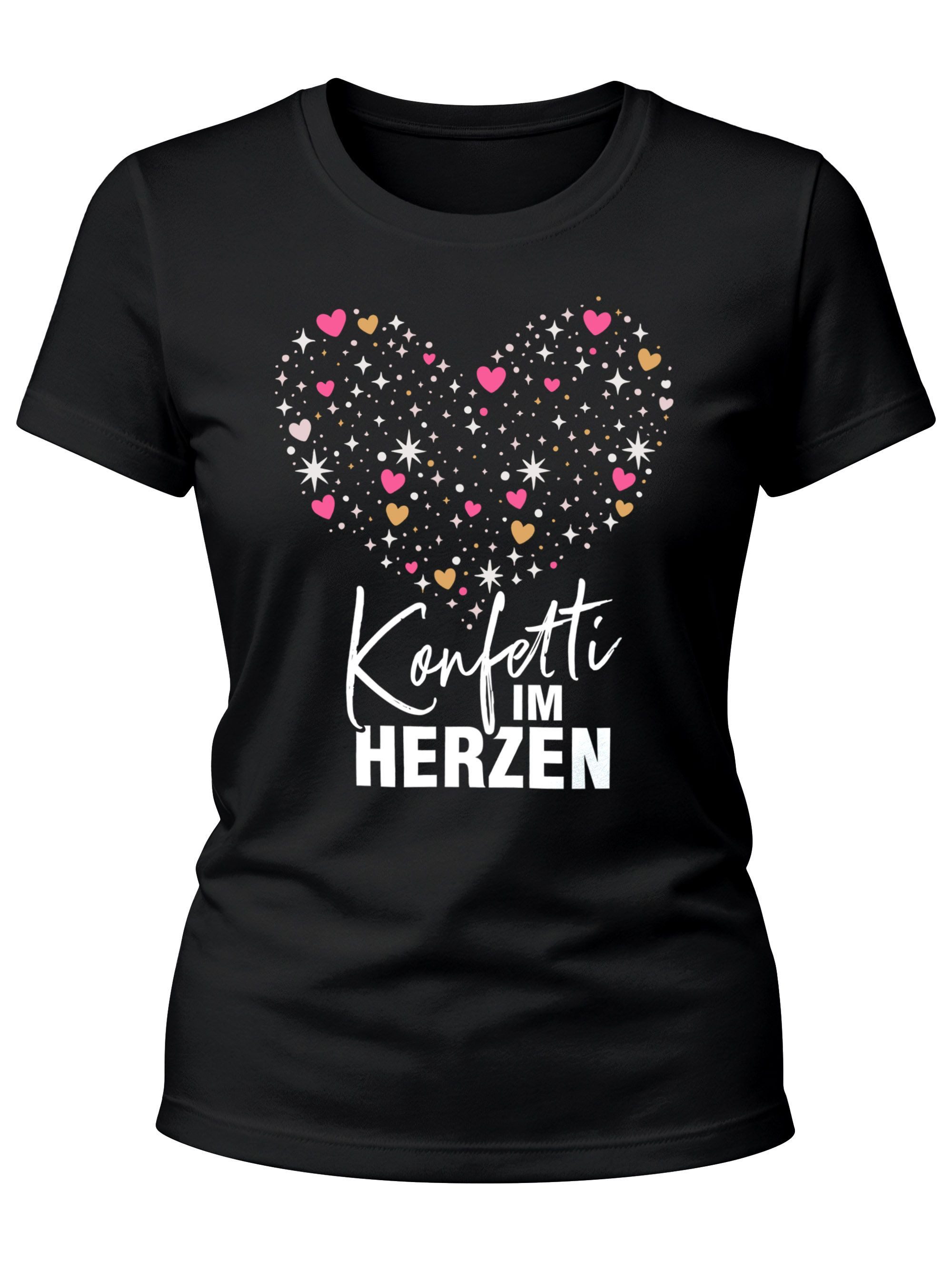 Print-Shirt Damen T-Shirt - Konfetti im Herz - Fasching Karneval Ersatz