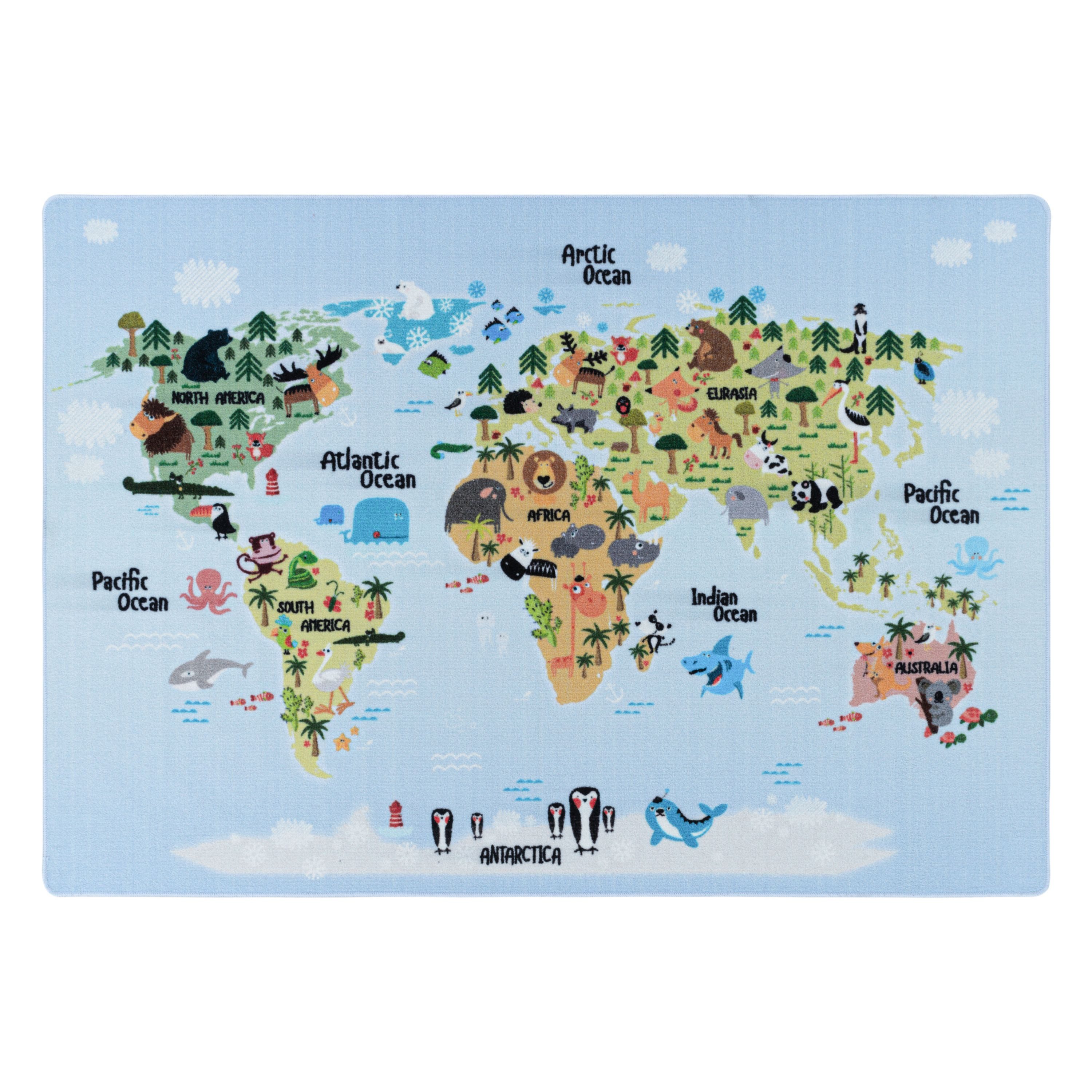Teppium Teppich Weltkarte mit Tierdesign, Rechteckig, günstig online kaufen