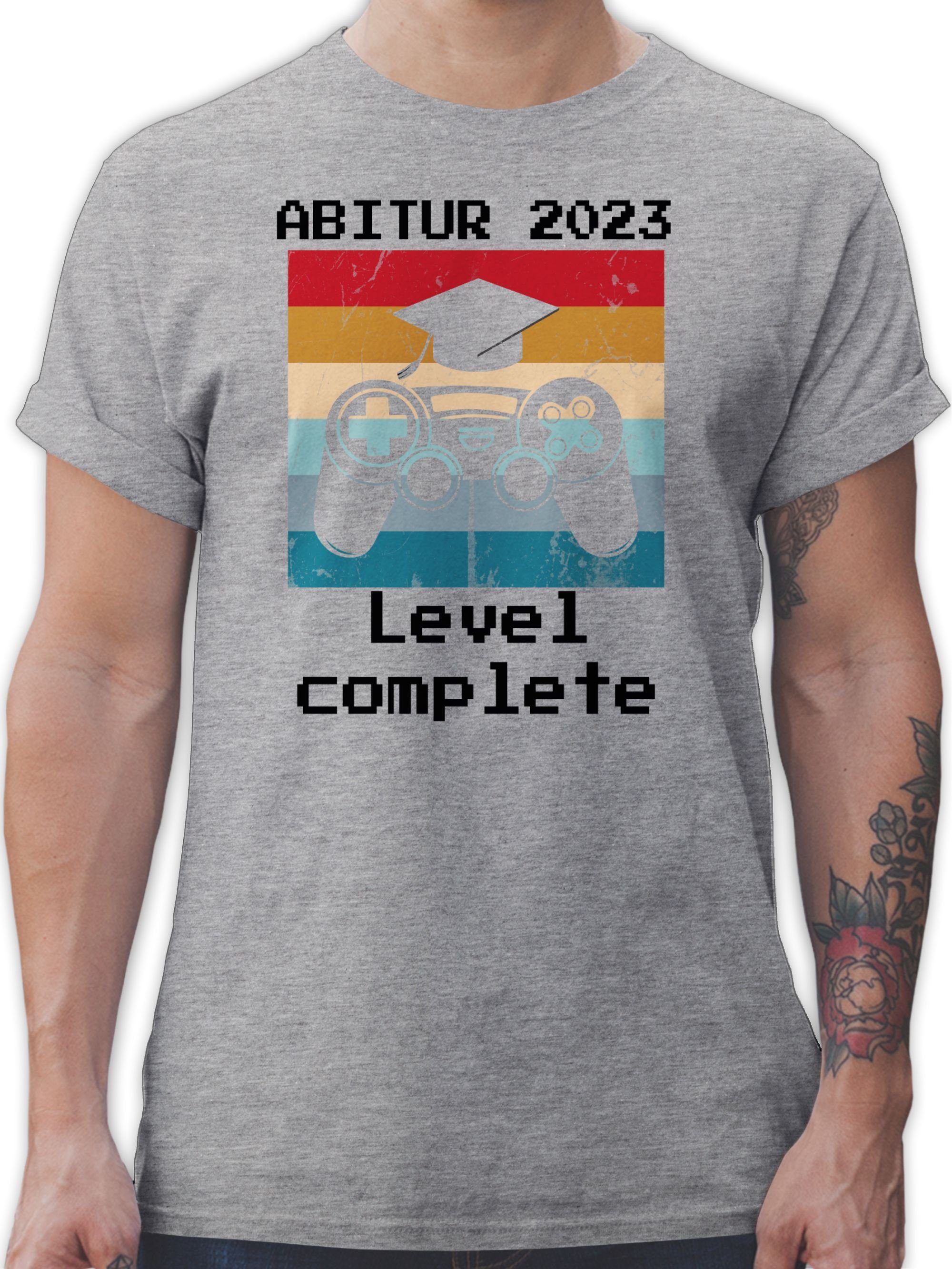 Shirtracer T-Shirt Abitur 2023 Level Complete Vintage schwarz Abitur & Abschluss 2024 Geschenk 3 Grau meliert