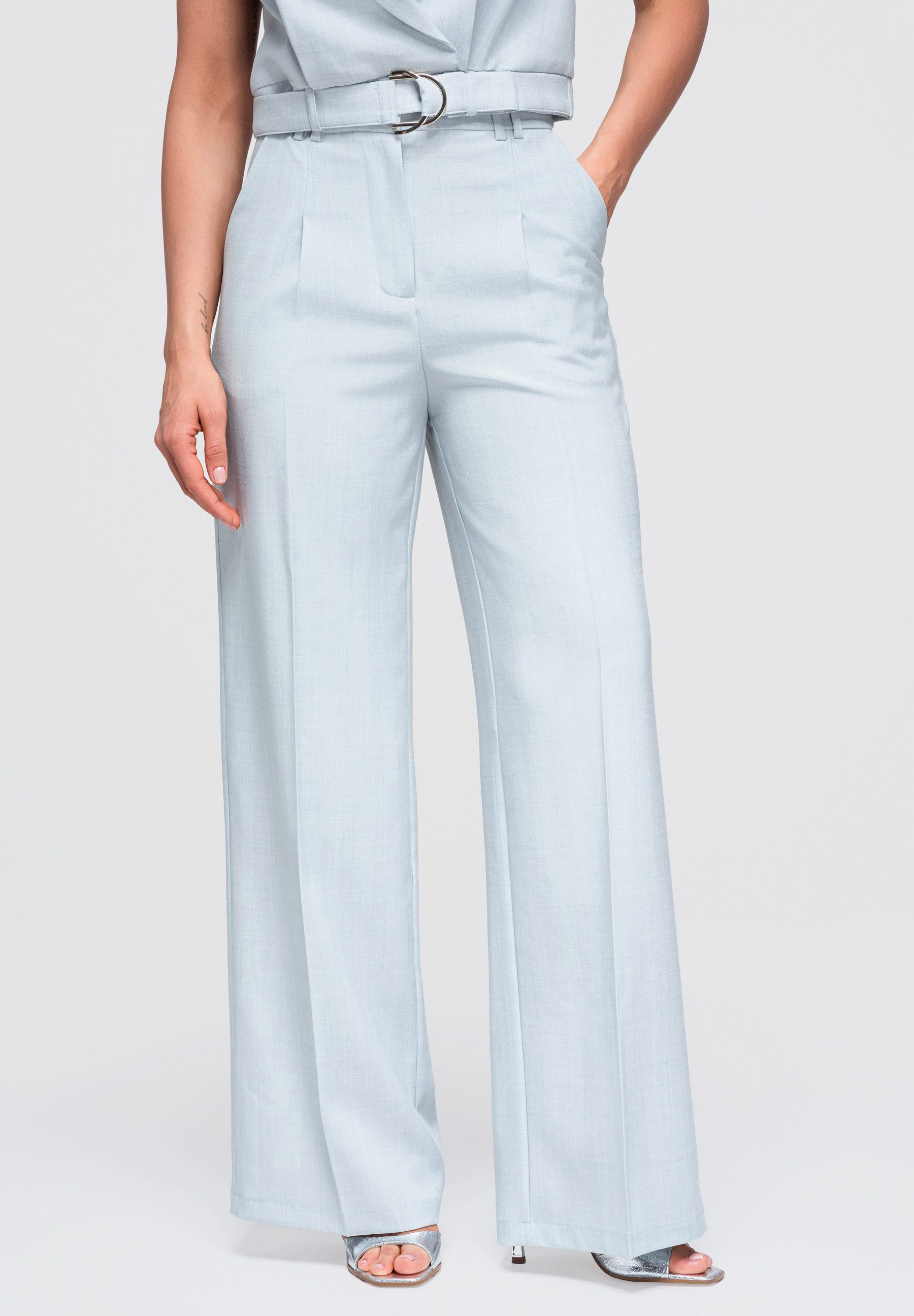 OMBRE Palazzohose Damen Palazzohose mit hohem Bund Elegant Hellblau L (kein Set, 1-tlg)