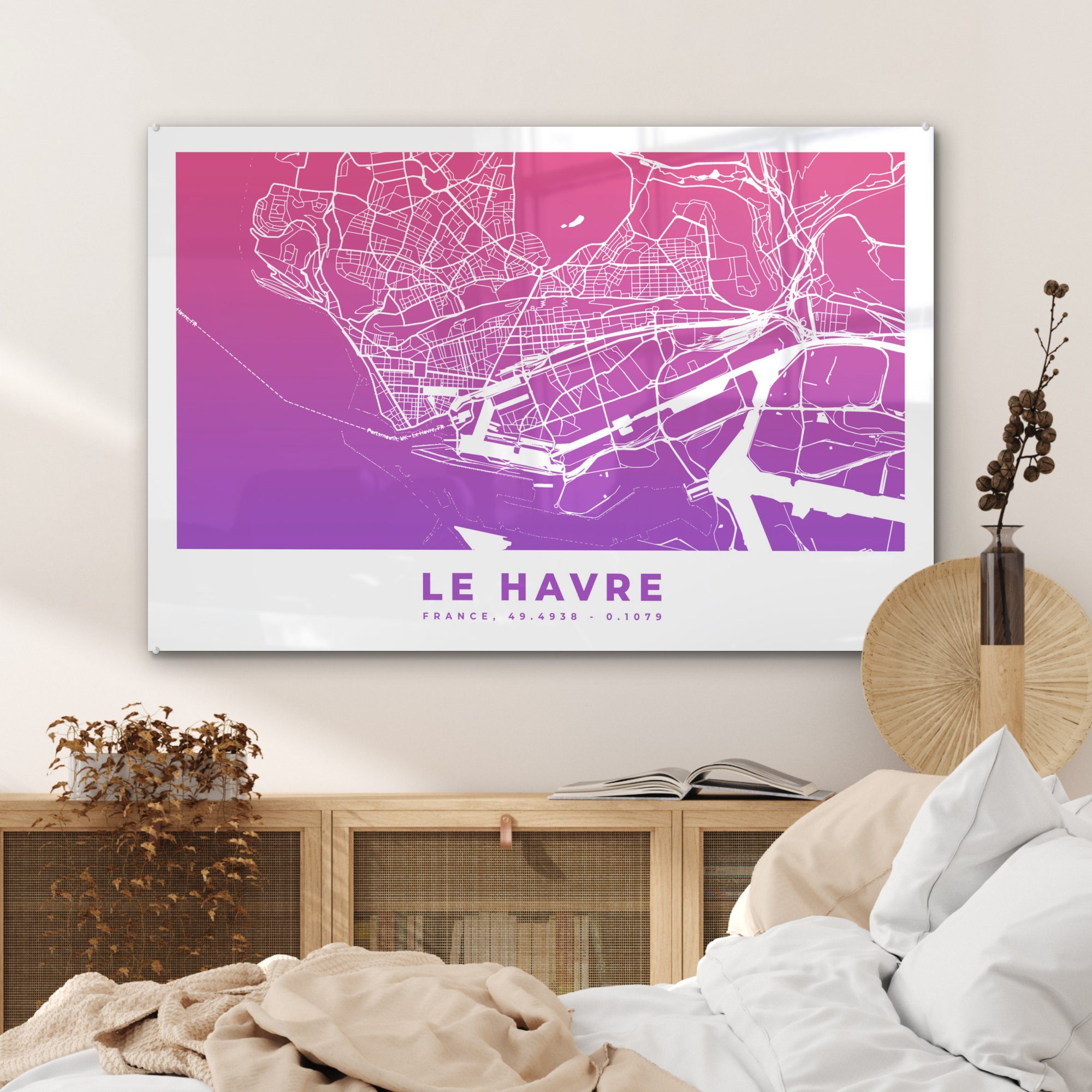 Havre Acrylglasbilder (1 MuchoWow Wohnzimmer Stadtplan, Frankreich - Schlafzimmer & Acrylglasbild Le - St),