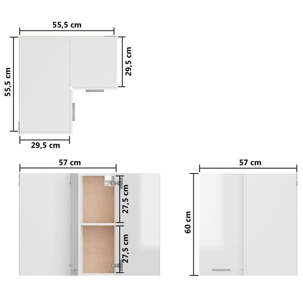 möbelando Eckhängeschrank 3016496 (LxBxH: 57x57x60 cm) Türen 2 in mit Hochglanz-Weiß