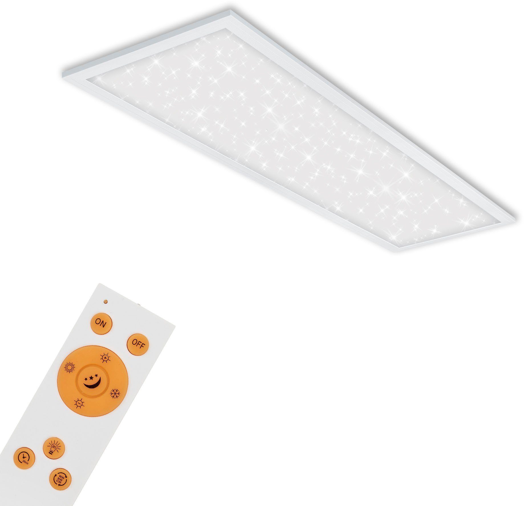 Briloner Leuchten LED Panel 7308016 PALLAS, CCT - über Fernbedienung, LED fest integriert, Kaltweiß, Neutralweiß, Tageslichtweiß, Warmweiß, Deckenlampe, 100x25x6,5cm, Weiß, 24W, Wohnzimmer, Schlafzimmer, Küche