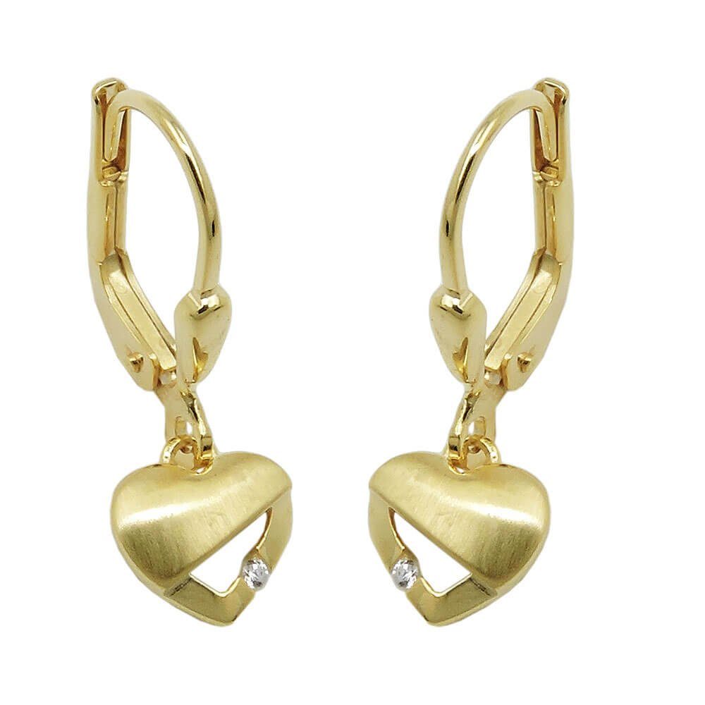 Schmuck Krone Paar Ohrhänger Paar Ohrringe Ohrhänger Herzen 21x7mm matt-glänzend Zirkonia 375 Gold Gelbgold, Gold 375