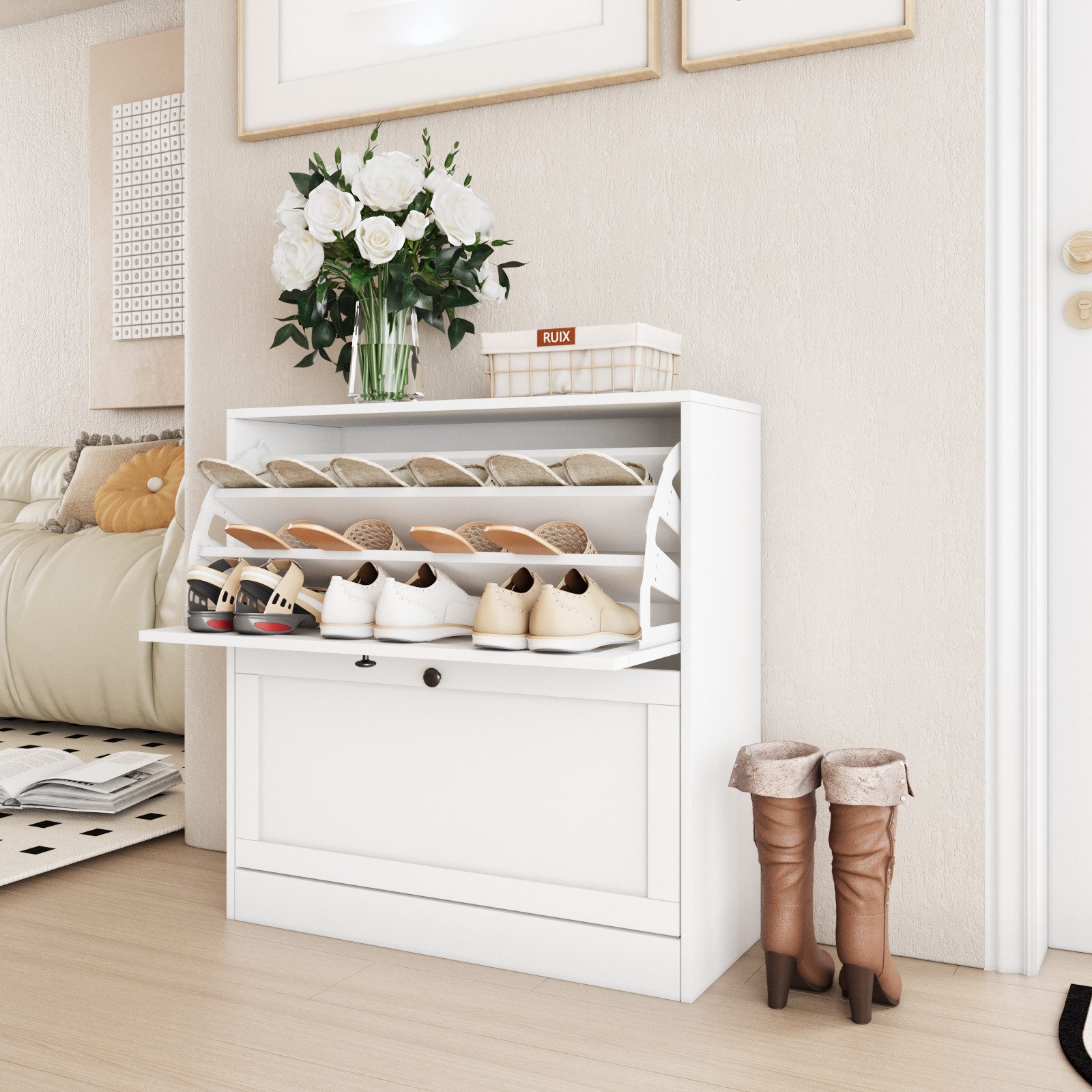 VOWNER Schuhschrank schlank, 30 x 80 cm mit 2 Klappen, schlank, 80 x 30 x 8 günstig online kaufen