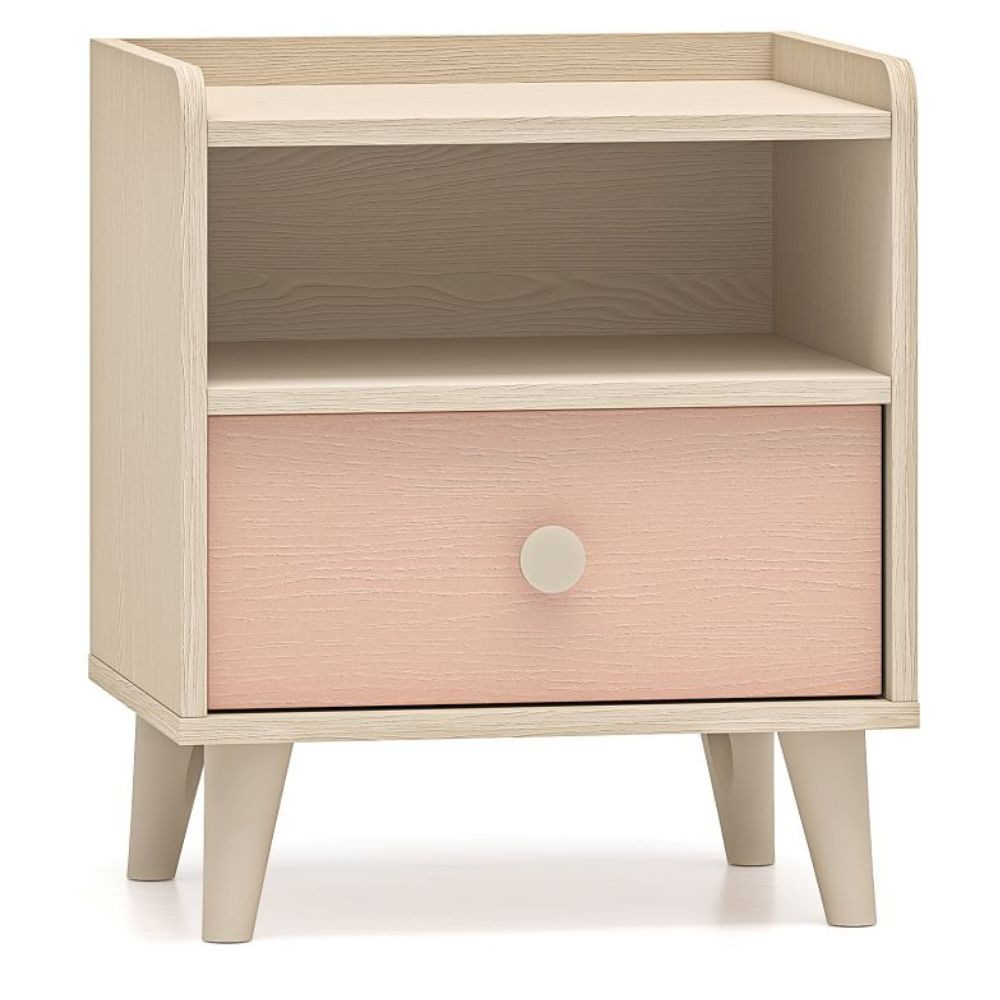 Lomadox Nachtschrank MODICA-131 in sandbeige mit rosa, Schublade, offen, fühlbare Struktur
