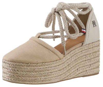 Tommy Hilfiger CLOSED TOE LINEN FLATFORM Espadrille, Sommerschuh, Keilabsatz, mit schöner Fesselschnürung