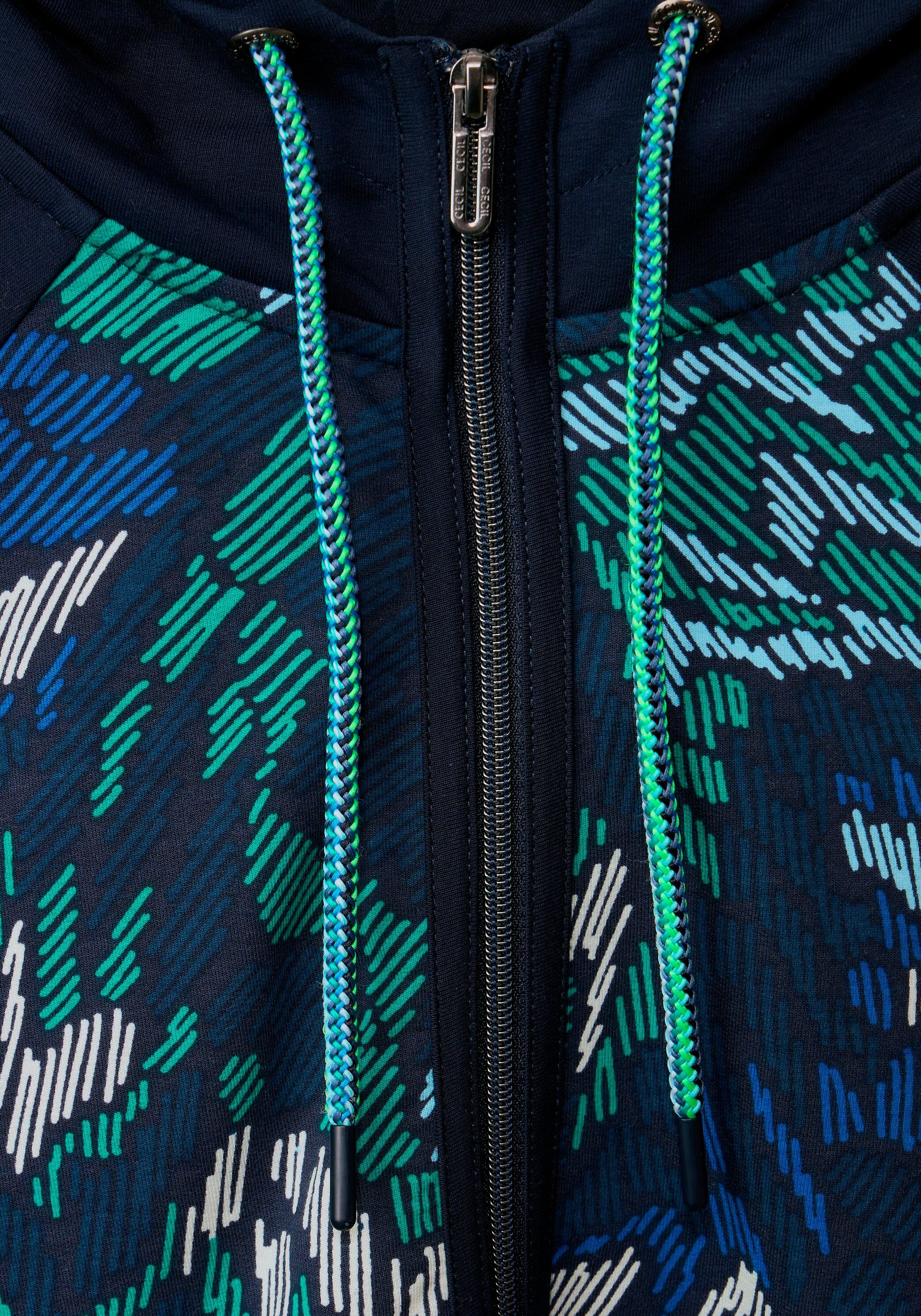 Print Mix und Jacket Frontprint mit Solid Shirtjacke Streifenappltikation Cecil