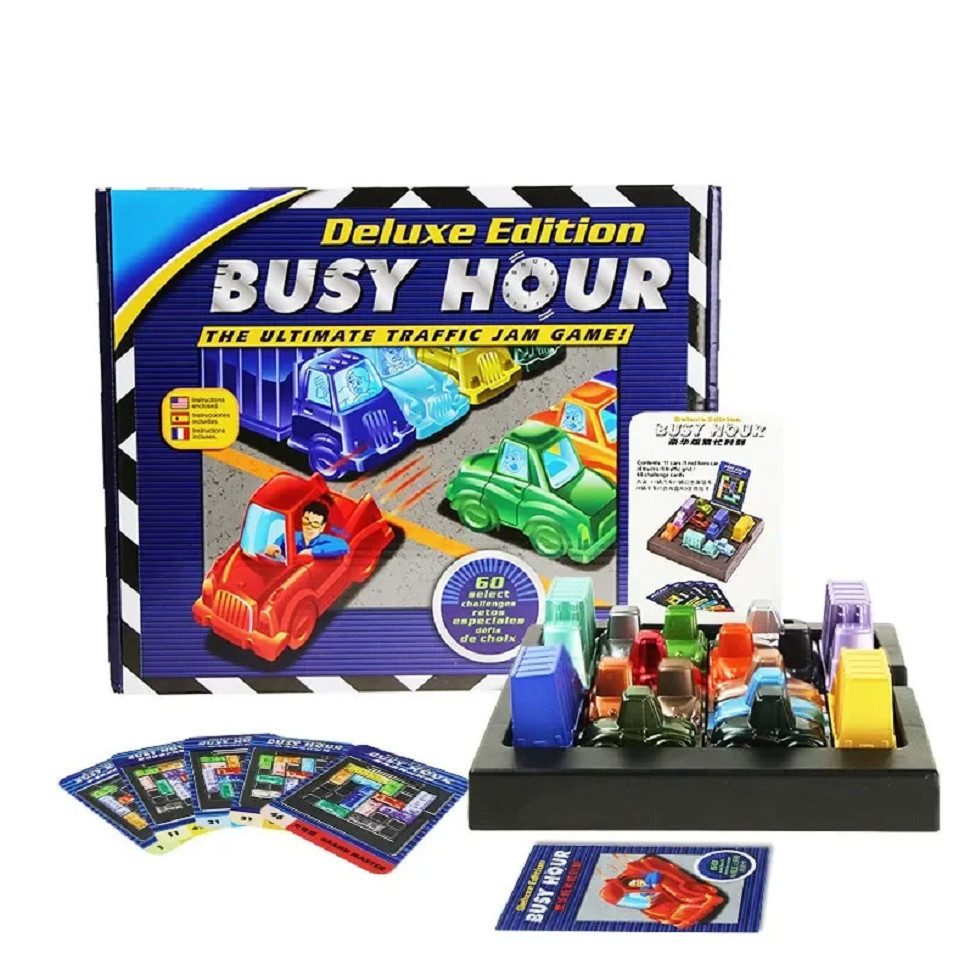 COIL Lernspielzeug Kinderspiele, Lernspiel, Puzzlespiel, Arcade-Spiel (Busy Hous/Rush Hour), 15 Autos, 60 Karten mit Aufgaben, für Kinder ab 8 Jahren