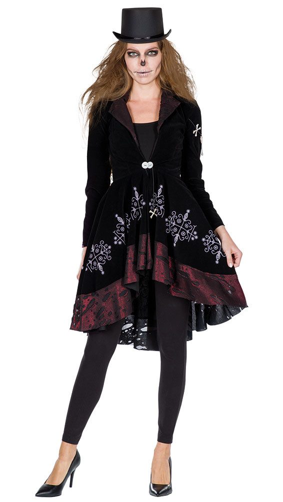 Karneval-Klamotten Kostüm Horror Voodoo Jacke Damen mit Aufdruck Totenkopf, Witch-Doktor Medizinmann Medizinfrau Priesterin Damenkostüm Halloween