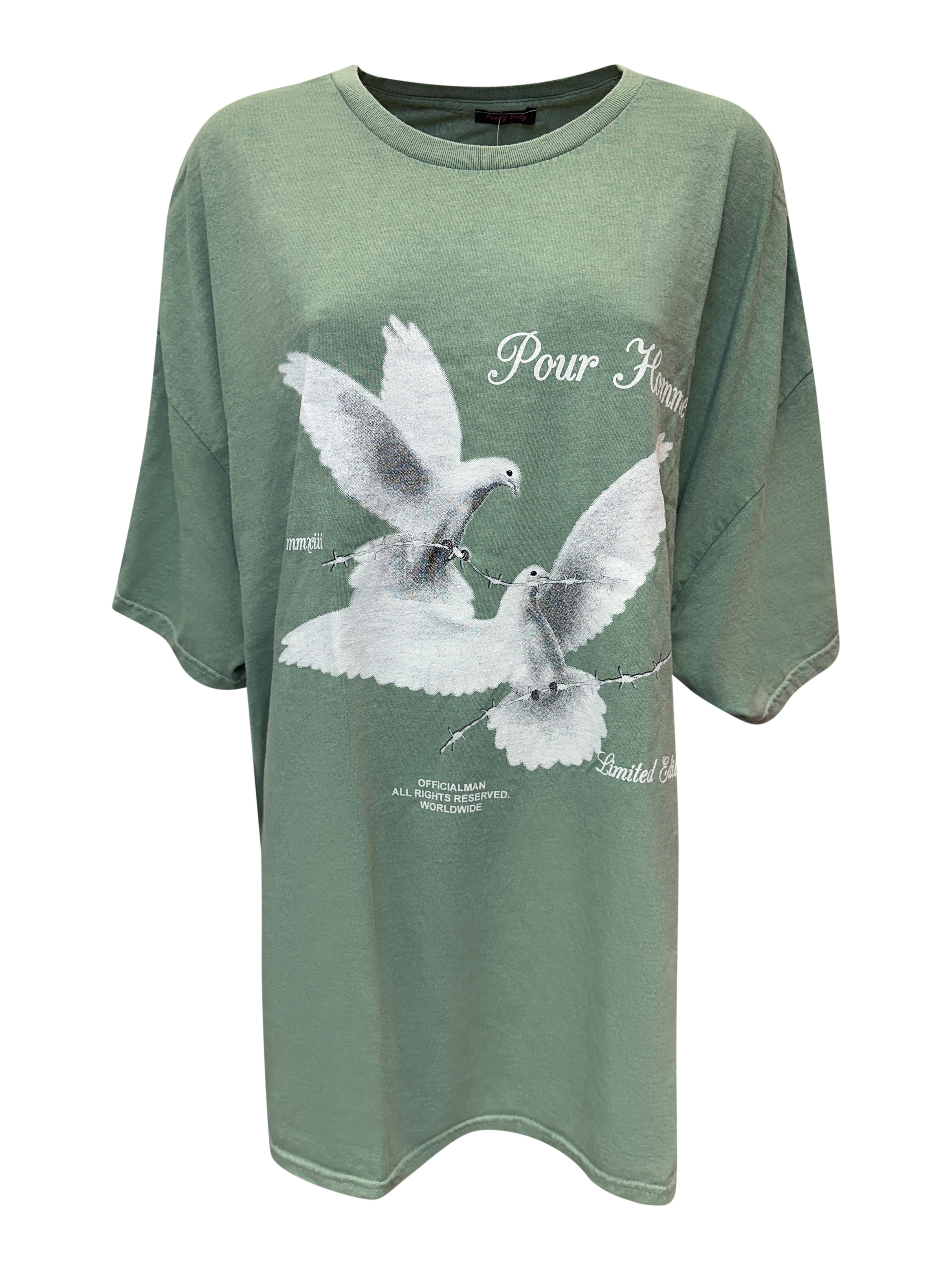 T-Shirt Worldclassca Oversized Print Weiße Tauben T-Shirt lang Tee
