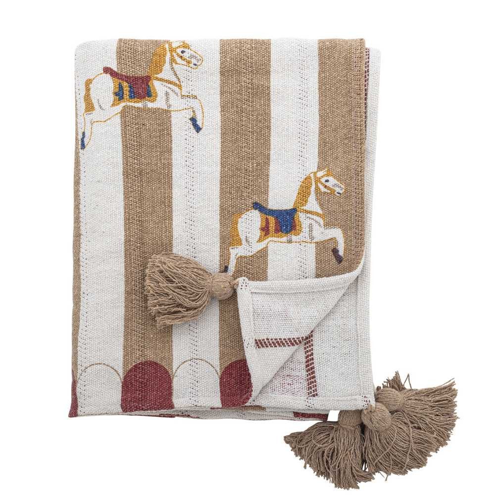 Wolldecke Bloomingville Decke MERRY GO ROUND Natur Braun 160x130 cm, Bloomi günstig online kaufen