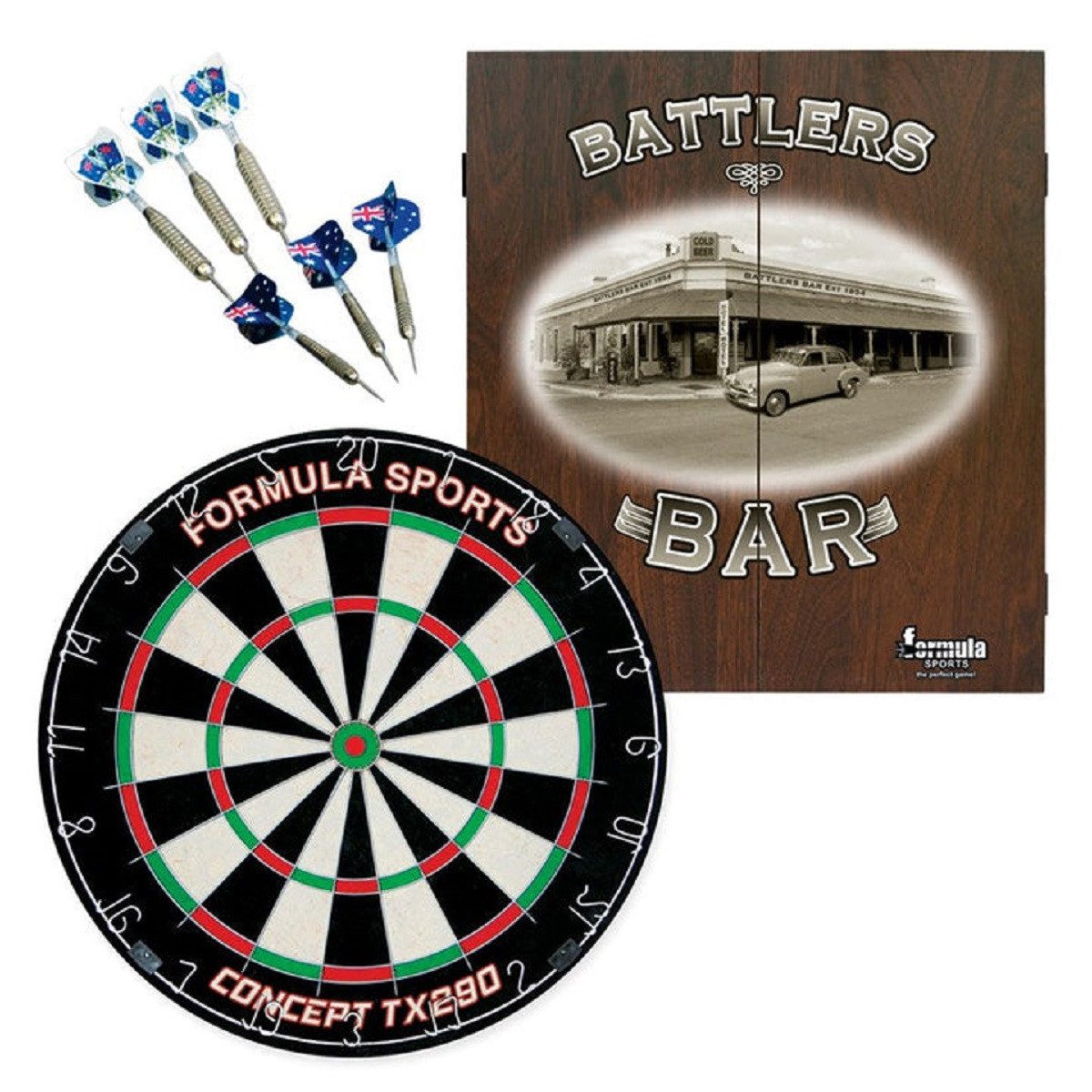 Dartscheibe Battlers Bar Dartschrank Set – Retro-Design mit Dartscheibe und Darts