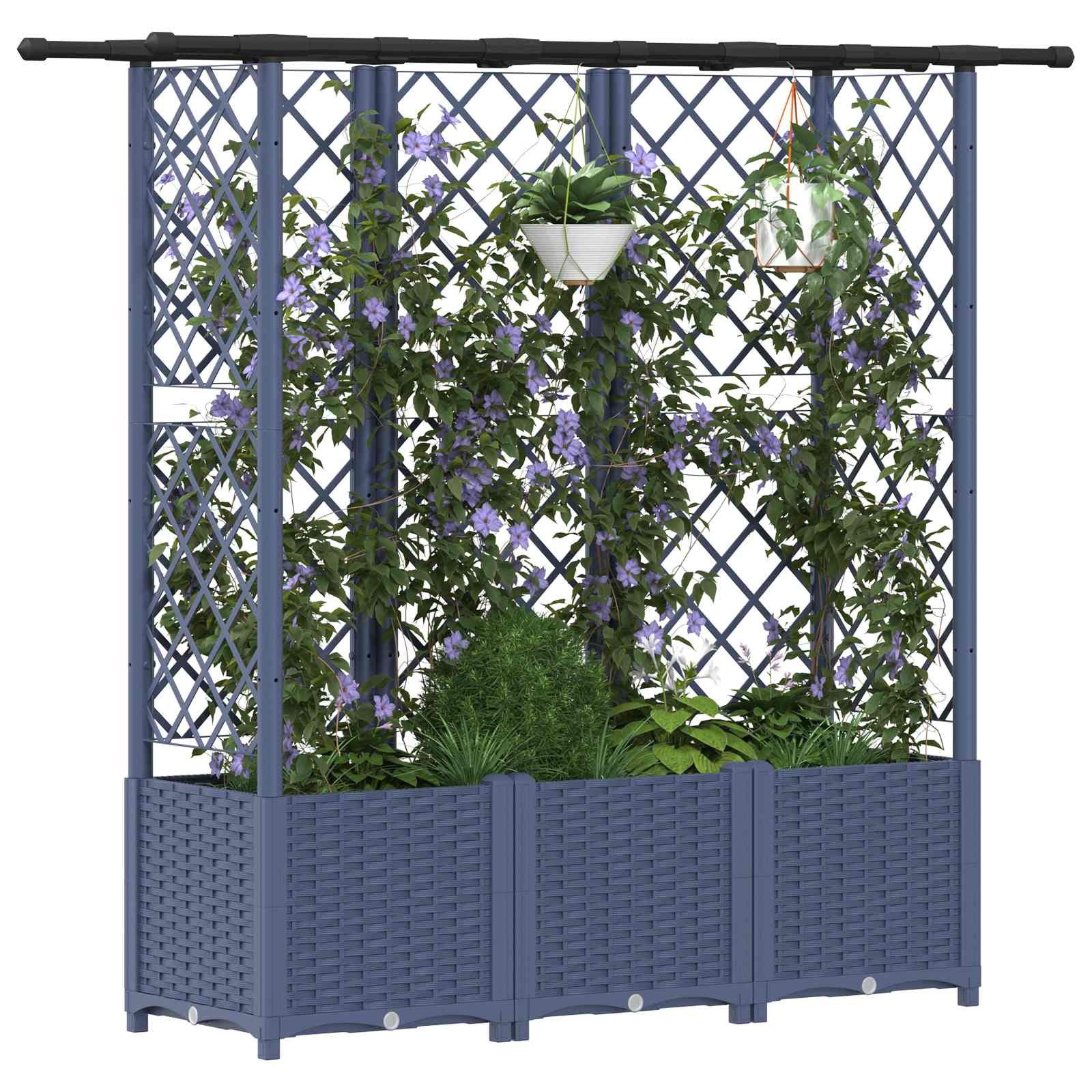 vidaXL Hochbeet Hochbeet mit Rankgitter und Dach Grau 163,5 x 40 x 136 cm PP (1 St)