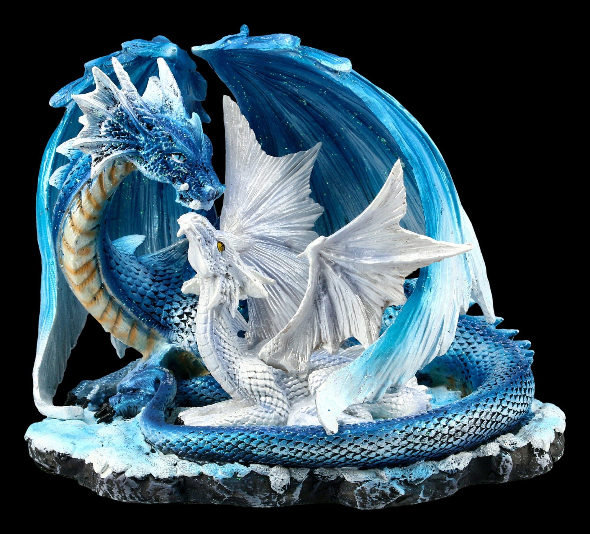 Figuren Shop GmbH Fantasy-Figur Drachen Figur - Mutter mit Jungem weiß-blau günstig online kaufen