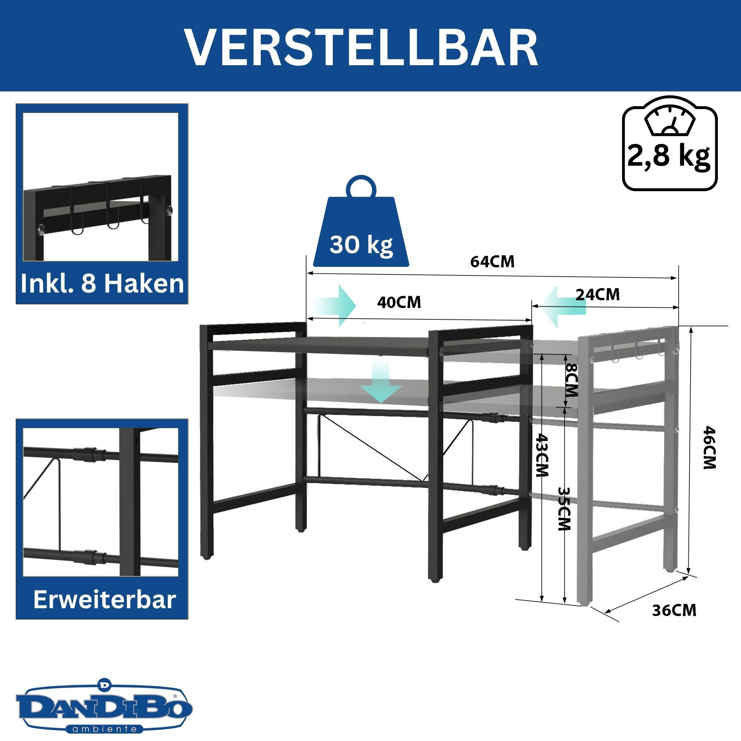DanDiBo Küchenregal Verstellbares Mikrowellenregal 2 Stufig 40-64 cm Mikrow günstig online kaufen