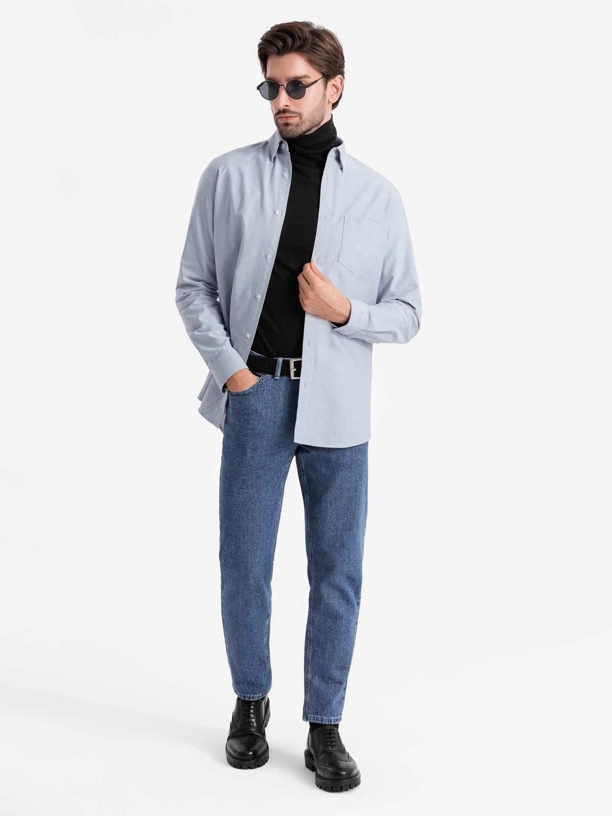 Langarmhemd Elegantes Herren-Oxford-Hemd mit Stickerei und Tasche