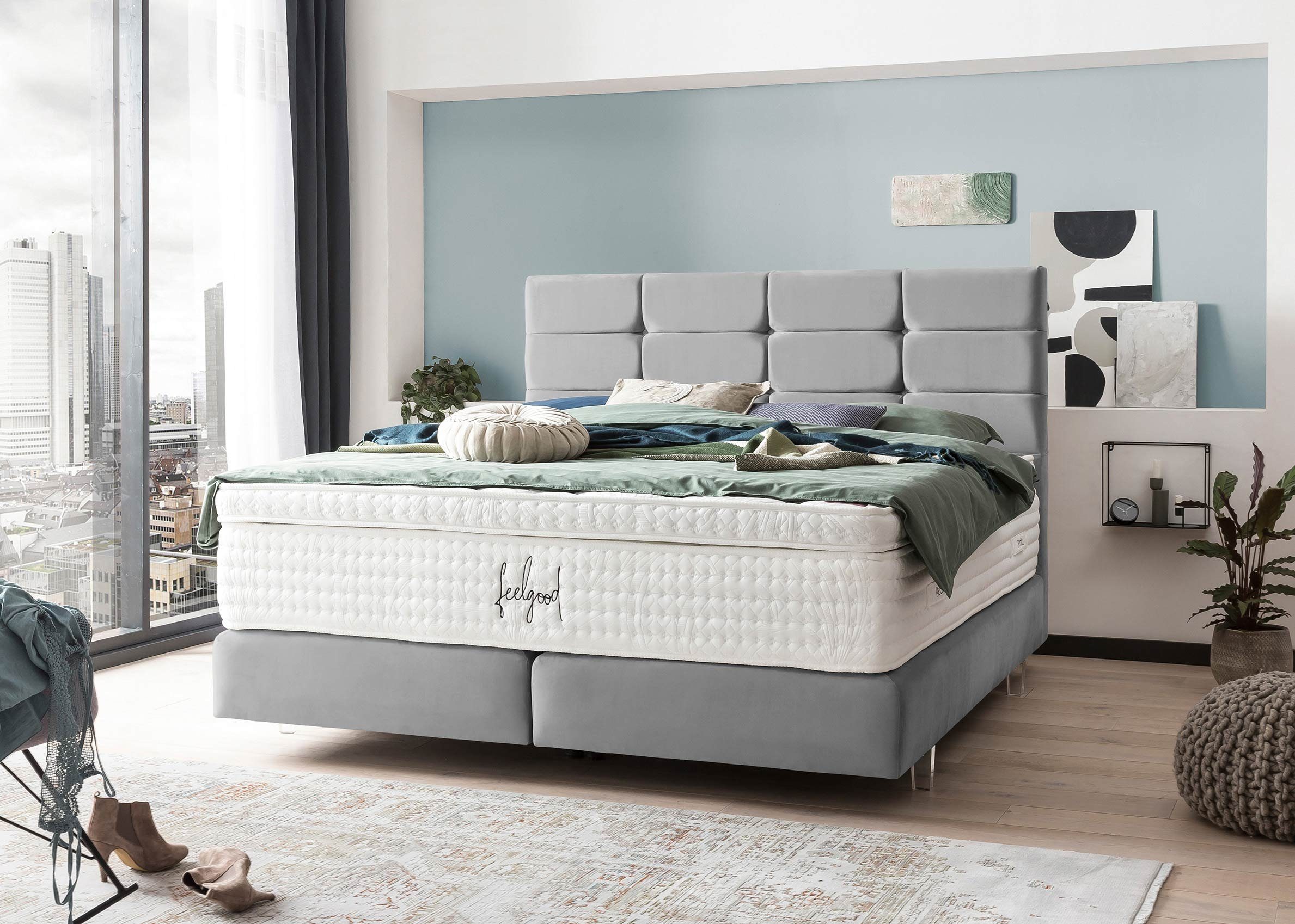 BettCo Boxspringbett Kansas (in Grau Velours, günstig online kaufen