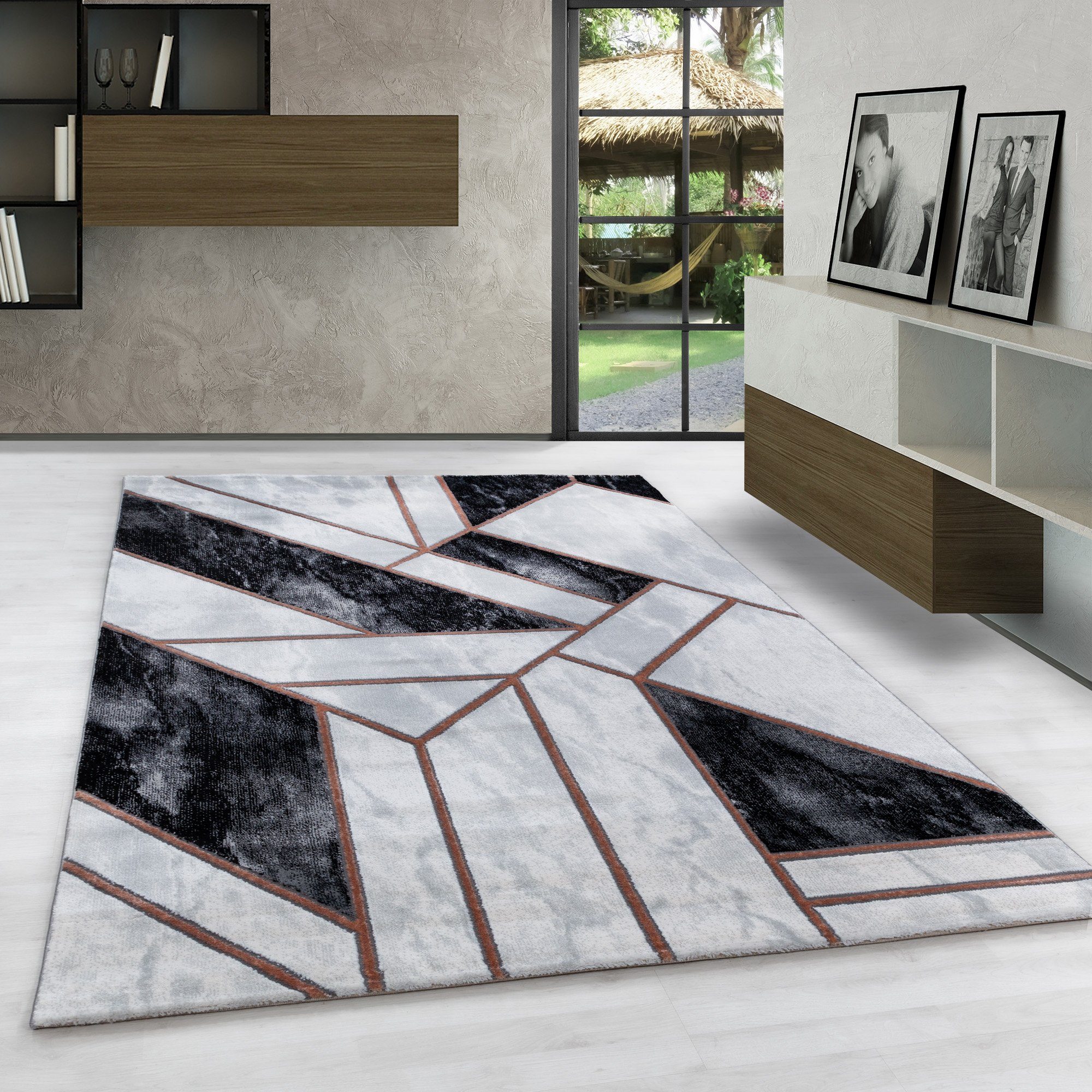 Designteppich Stil Höhe: Design Teppich Carpetsale24, Design, Läufer, Marmor mm, 12 Wohnzimmer Kurzflor Skandinavische Marmor